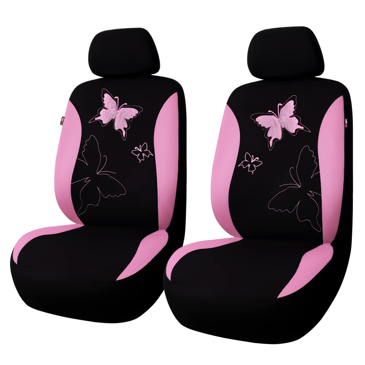 Flying Banner Butterfly Car Seat Covers Ful Set Fashion Universal Lady Woman Female Rear Bench Split Colorized (Pink, 2 Fronts -- Lace)