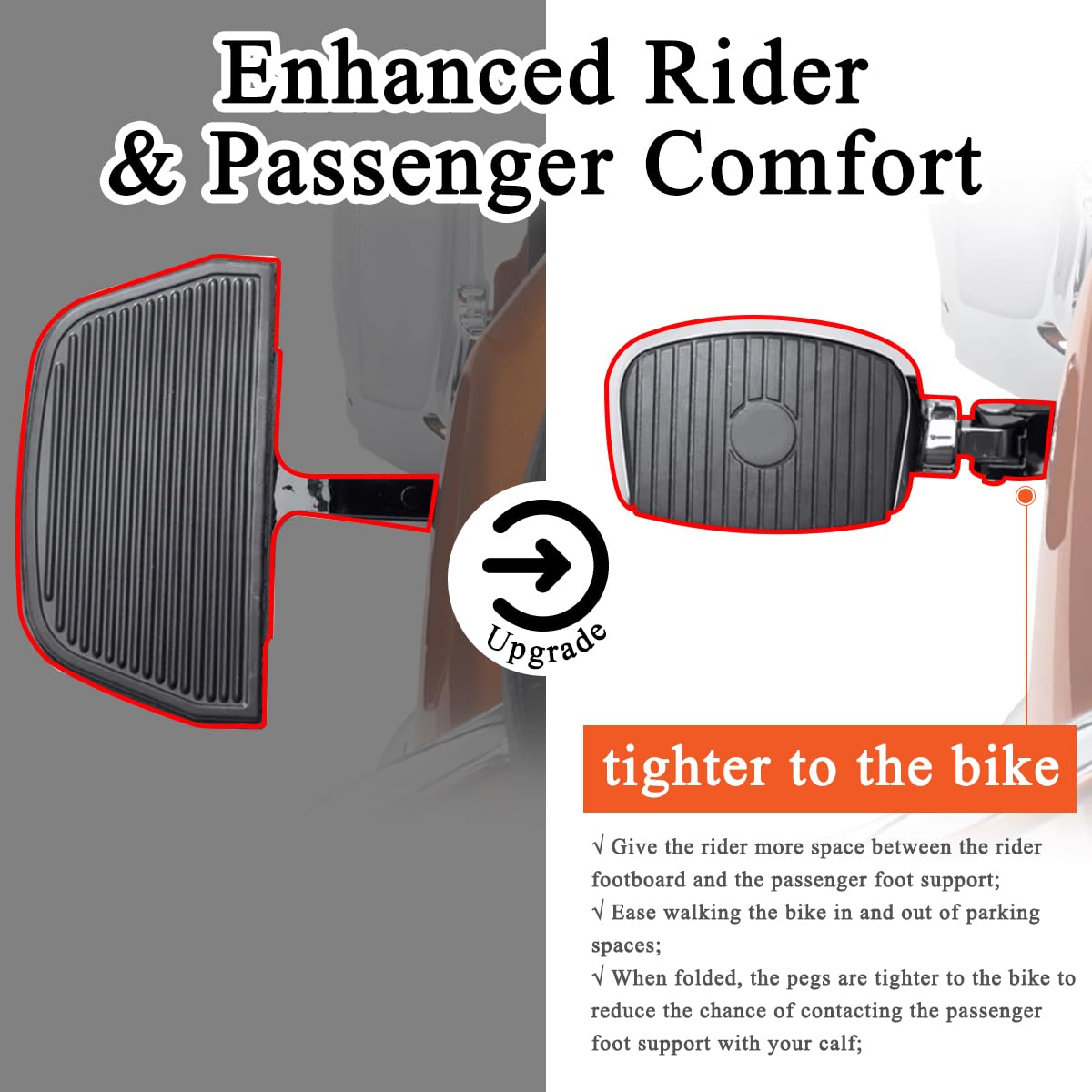 FOVPLUE Passenger Mini Footboard, Passenger Footpegs w/Mount Kit for Harley Touring 1993-2024,for CVO Electra Glide Road Glide R