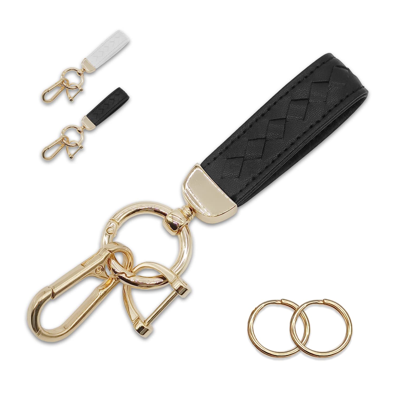 Car Keychain For Women Key Chains Women Men For Car Keys Fob Holder With Keyrings,D-Ring,Bling Clip And Carabiner Clip (White)