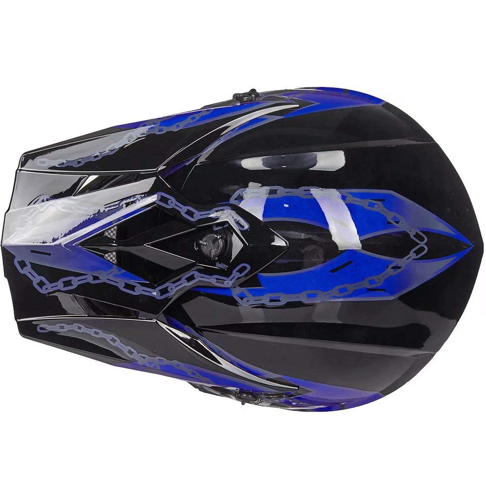 Ilm Youth & Kids Dirt Bike Helmets Motocross Atv Dirtbike Bmx Mx Offroad Full Face Motorcycle Helmet, Dot Approved Model 128Ys (Blue Black, Youth-Large)