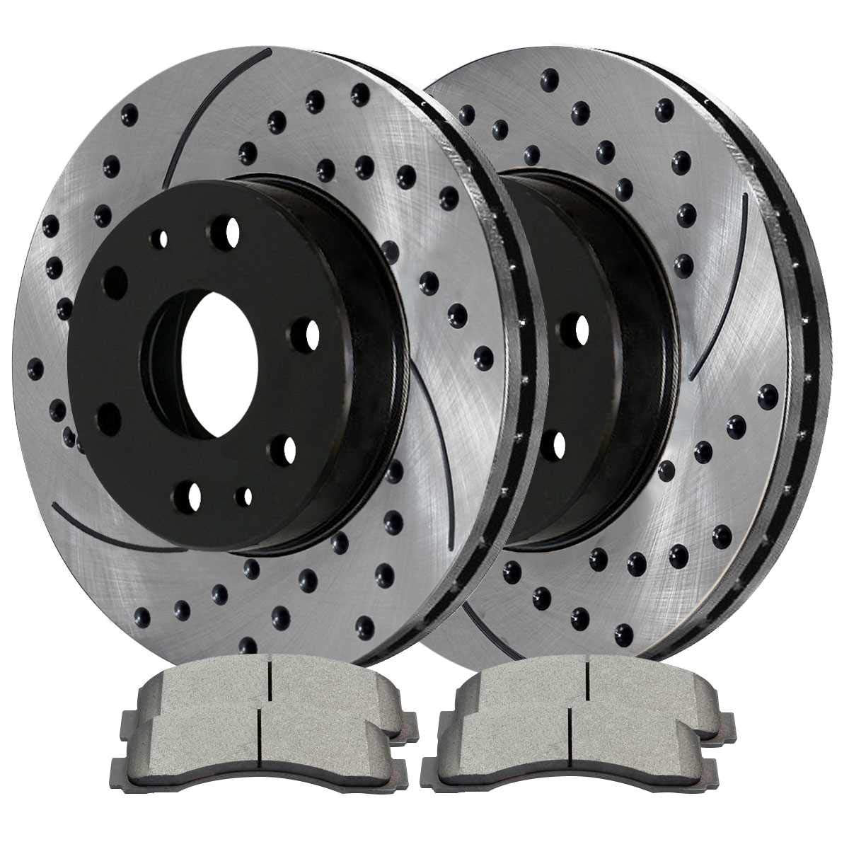 Autoshack Front Drilled And Slotted Brake Kit Rotors Black And Performance Ceramic Pads Pair Of 2 Driver And Passenger Side Replacement For Ford F-150 Expedition Lincoln Navigator V6 4Wd Perf641551414