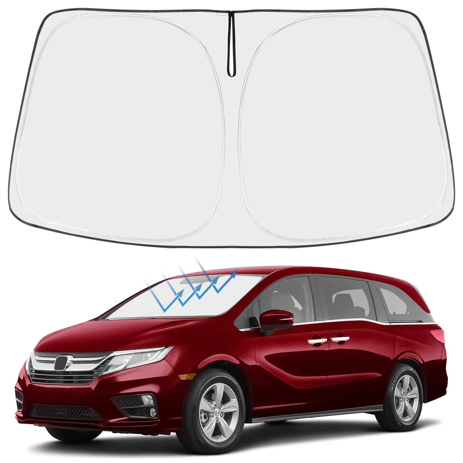 Proadsy 2025 Upgrade Windshield Sun Shade Custom Fit Honda Odyssey 2018-2024 2025 4-Layer Foldable Front Sunshade Protector Sun
