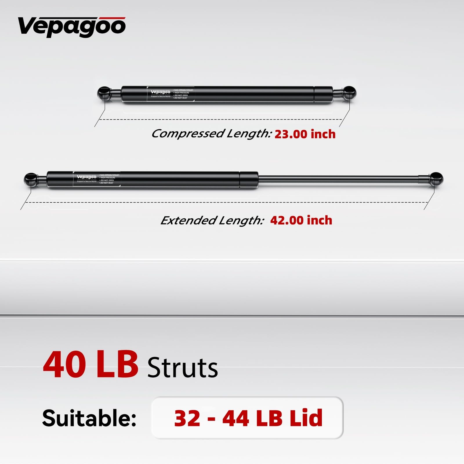 Vepagoo 42 Inch Gas Strut 40Lb/178N Heavy Duty Lid Gas Struts Shock Lift Support Spring For Tonneau Cover Rv Kitchen Door Truck