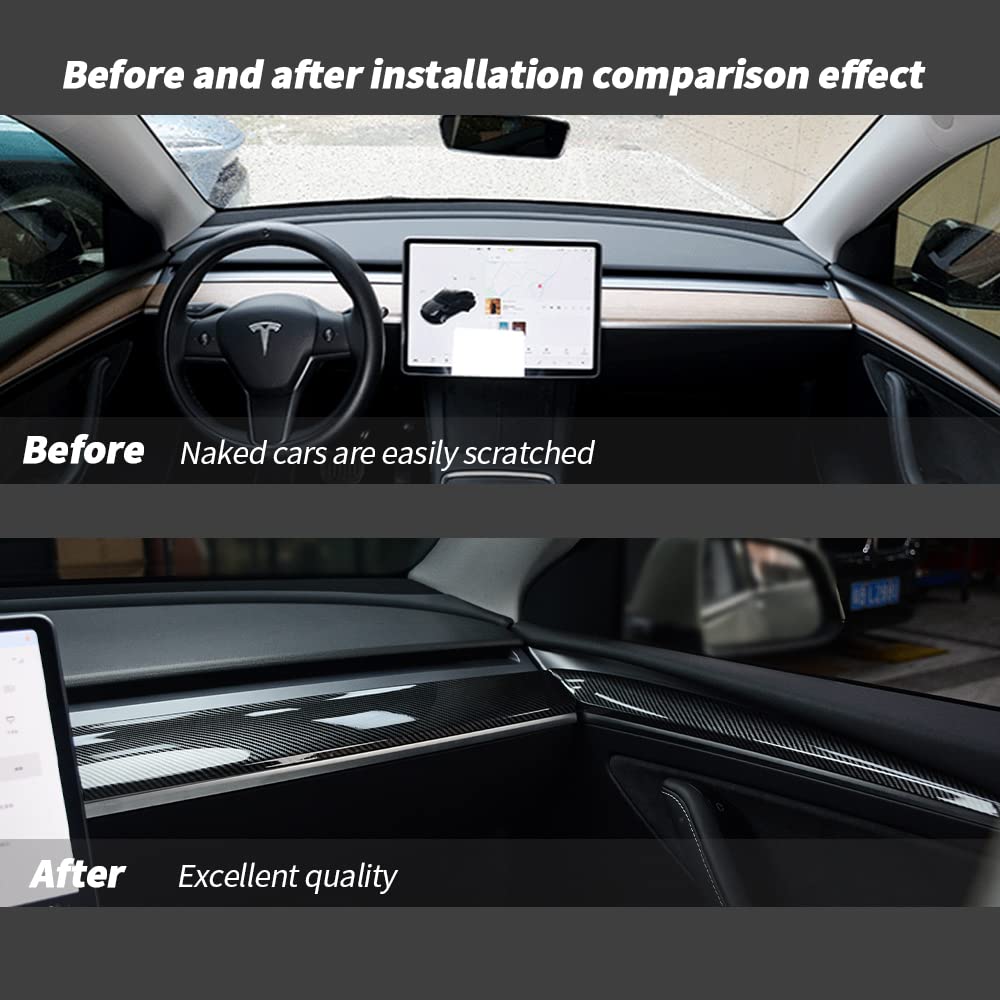 Kktr-Car Dashboard Cover Wrap And Front Door Inner Armrest Panel Cover Trim Compatible With Tesla Model 3(2021-2023) And Model Y(2019-2024),Not For Performance
