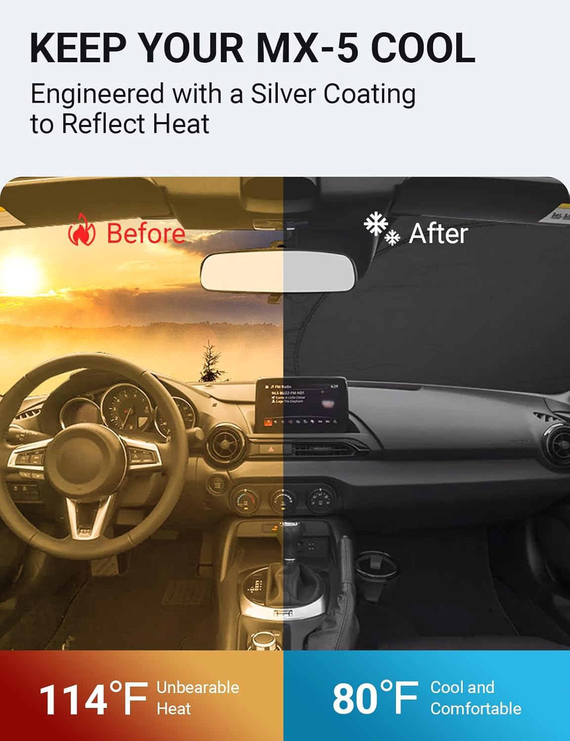 Proadsy 2025 Upgrade Windshield Sun Shade Custom Fit Mazda Mx-5 Miata Convertible 2017-2019 4-Layer Foldable Front Sunshade Prot