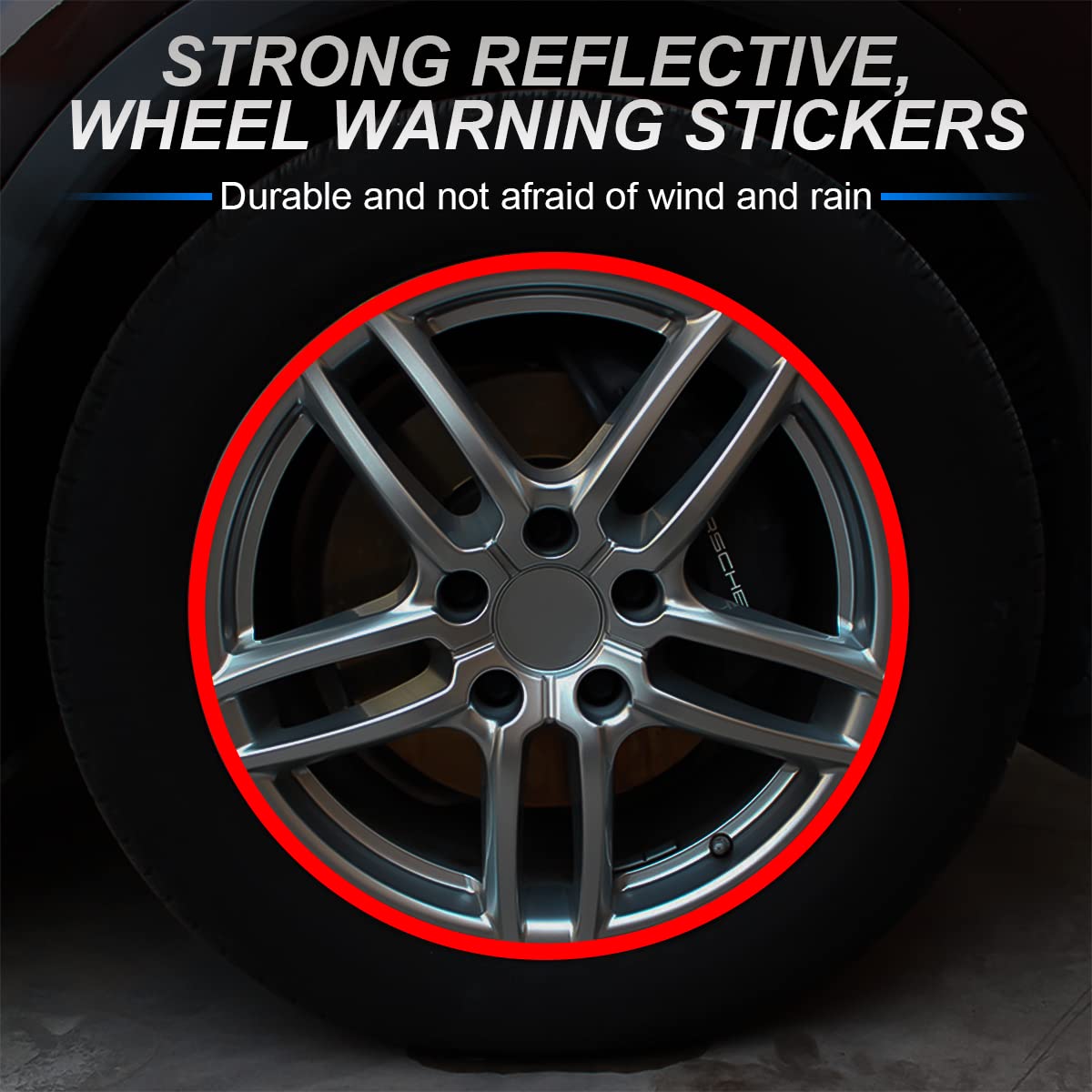 Blilo 16PCS Reflective Wheel Rim Stripe Decals, 17-19 Waterproof Car & Motorcycle Accessories, Red Safety Stickers