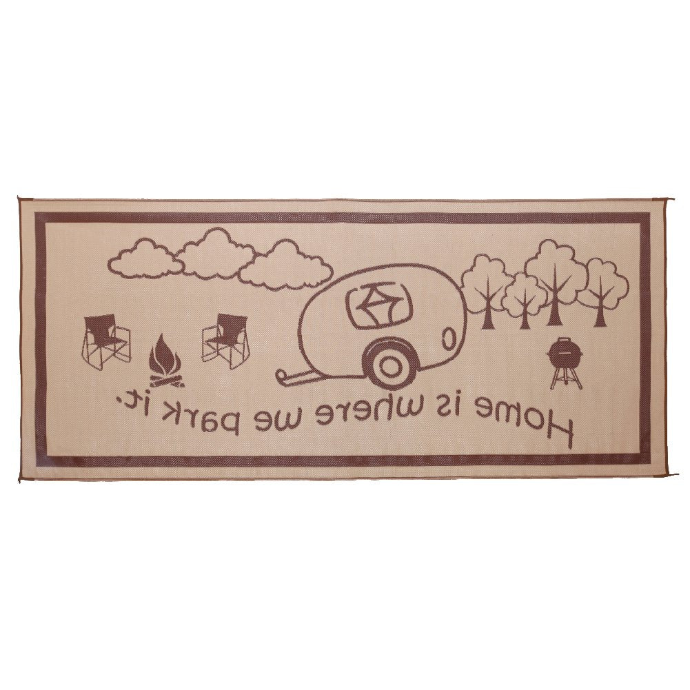 Stylish Camping 8-Feet X 18-Feet Outdoor Rv Home Patio Reversible Mat - Brown/Beige
