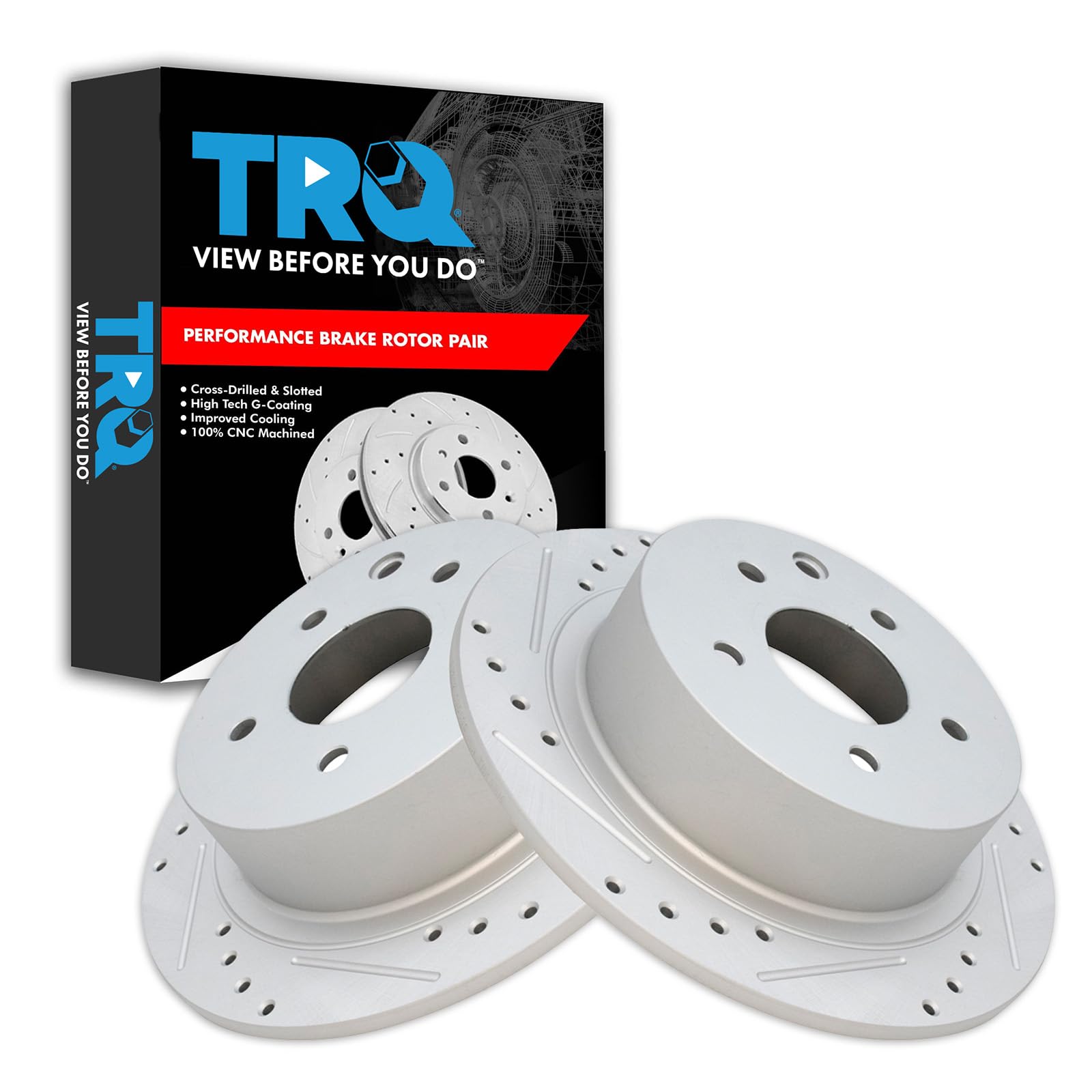 Trq Rear Performance Brake Rotors Set Solid Premium G-Coated Cross Drilled & Slotted Compatible With 2002-2022 Nissan Altima 201