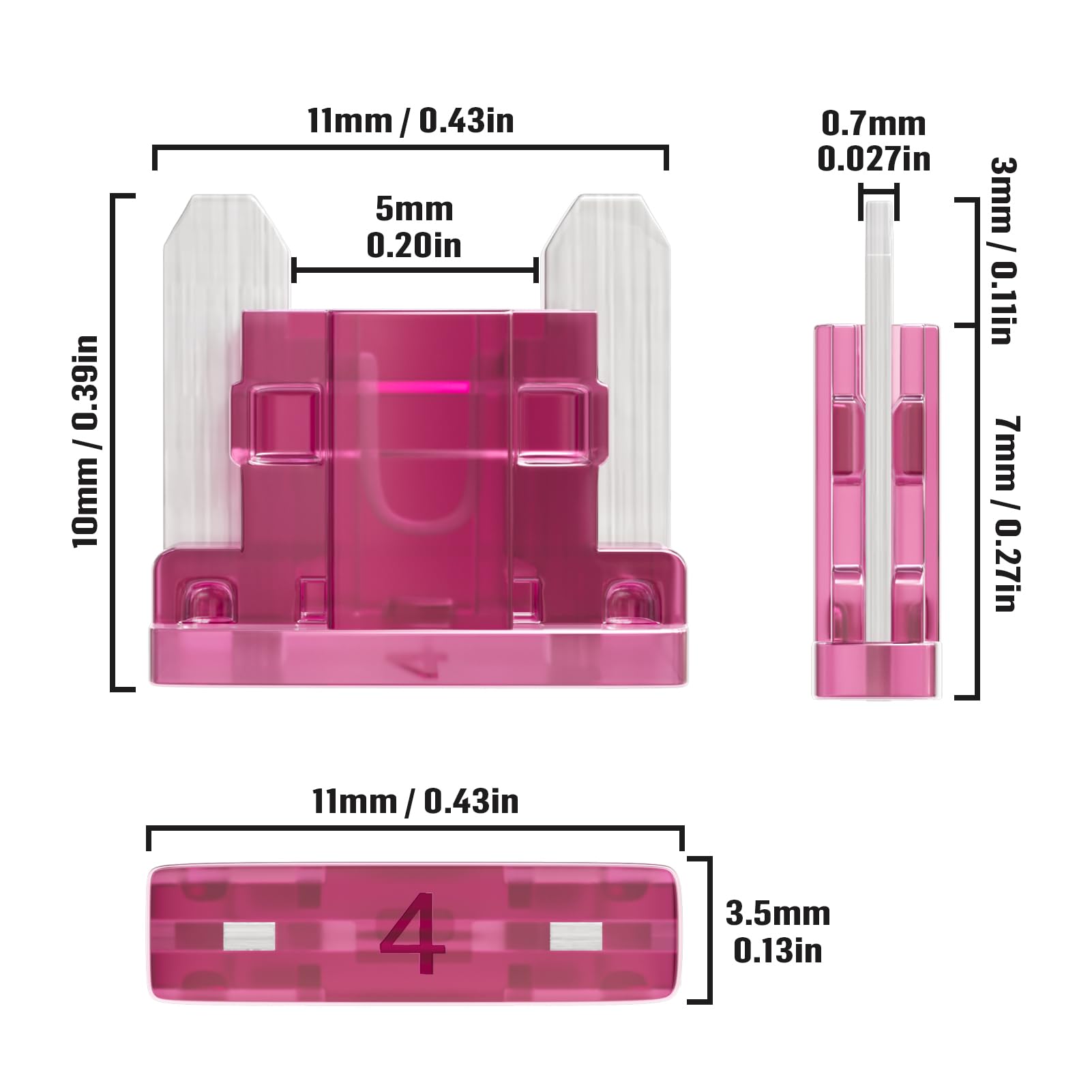 ALLECIN 4A Low Profile Mini Fuse 4 Amp Micro Car Fuses 4Amp Auto Blade Fusible Automotive Fusibles para Carro for RV Boat Automo