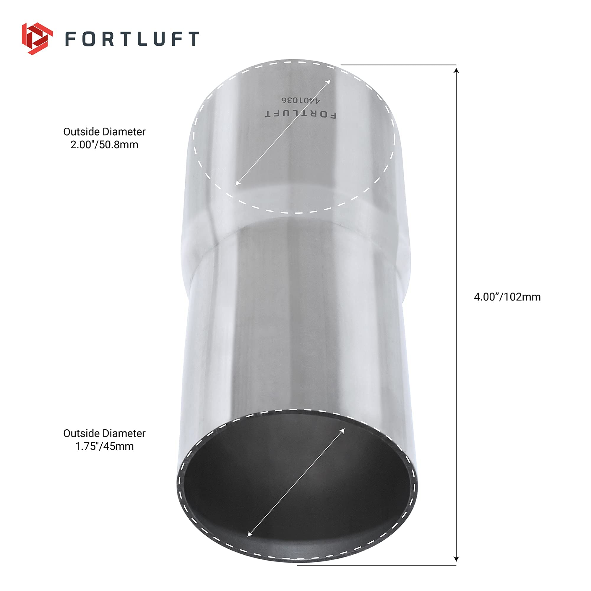 Fortluft Universal Mandrel Exhaust Bend Pipe & Elbow Stainless Steel (Adapter Pipe, 1.75''/45Mm - 2.00''/50.8Mm)