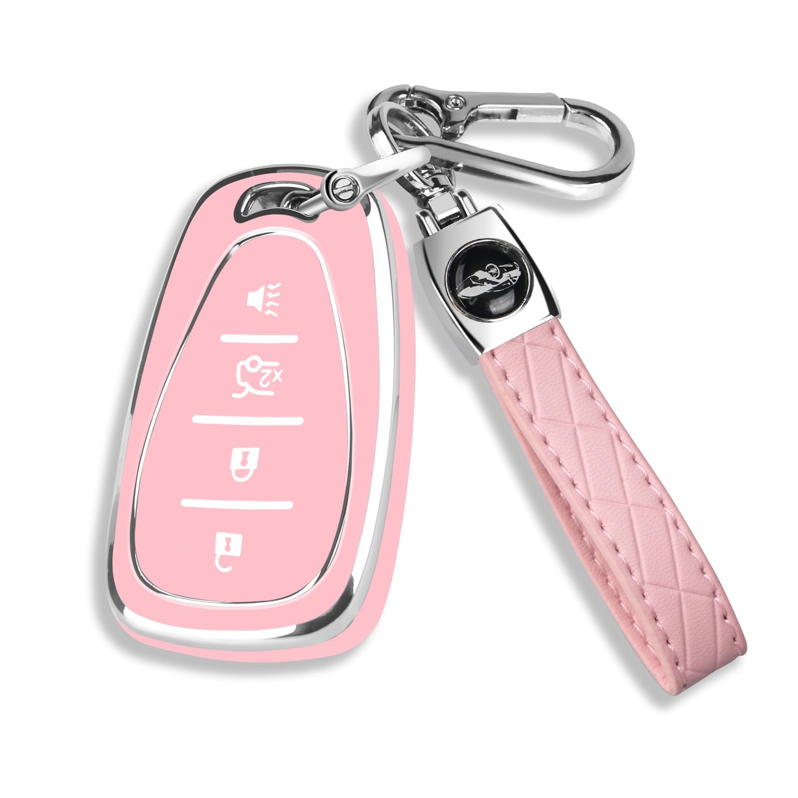 Qbuc For Chevy Key Fob Cover With Keychain Chrome Silver Trim Soft Tpu Protection Case Compatible With 2016-2025 Chevy Equinox M