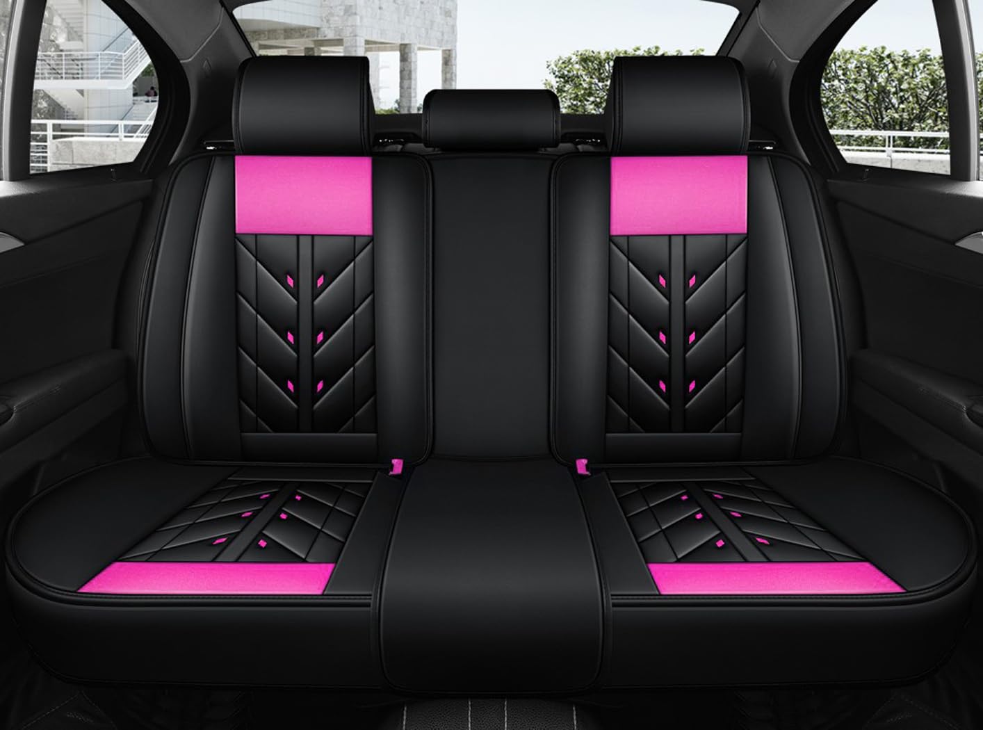 YXQYOEOSO Comfortable Leather Auto Car Seat Covers 5 Seats Full Set Universal Fit (Black & Rose)