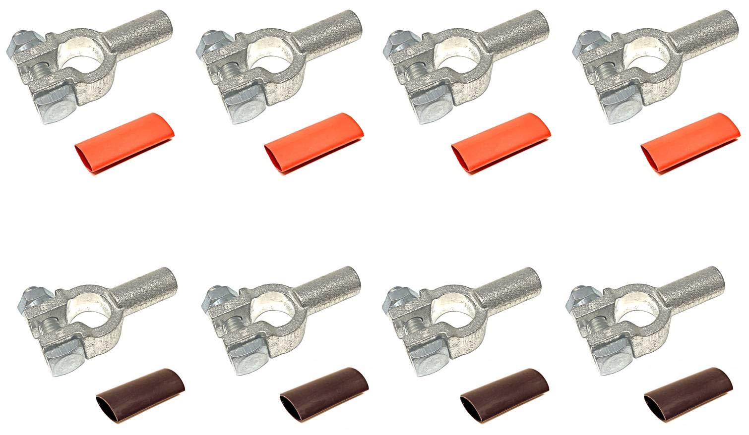 1/0 Gauge 4 Pairs Positive And Negative (+/-) Pure Copper Top Post Battery Cable Ends Terminal Connectors + Dual Wall Adhesive H
