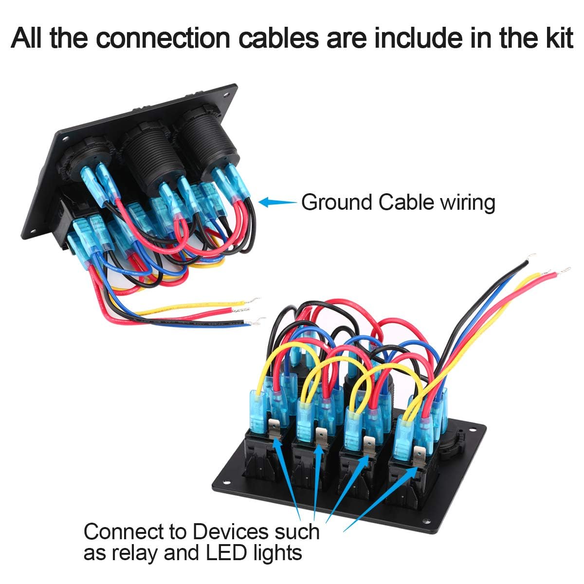 Garfour 2 Pieces Waterproof Boat Rocker Switch Panel Aluminium Panel With 12V Voltmeter 3.1A Dual Usb Cigarette Lighter Socket 4