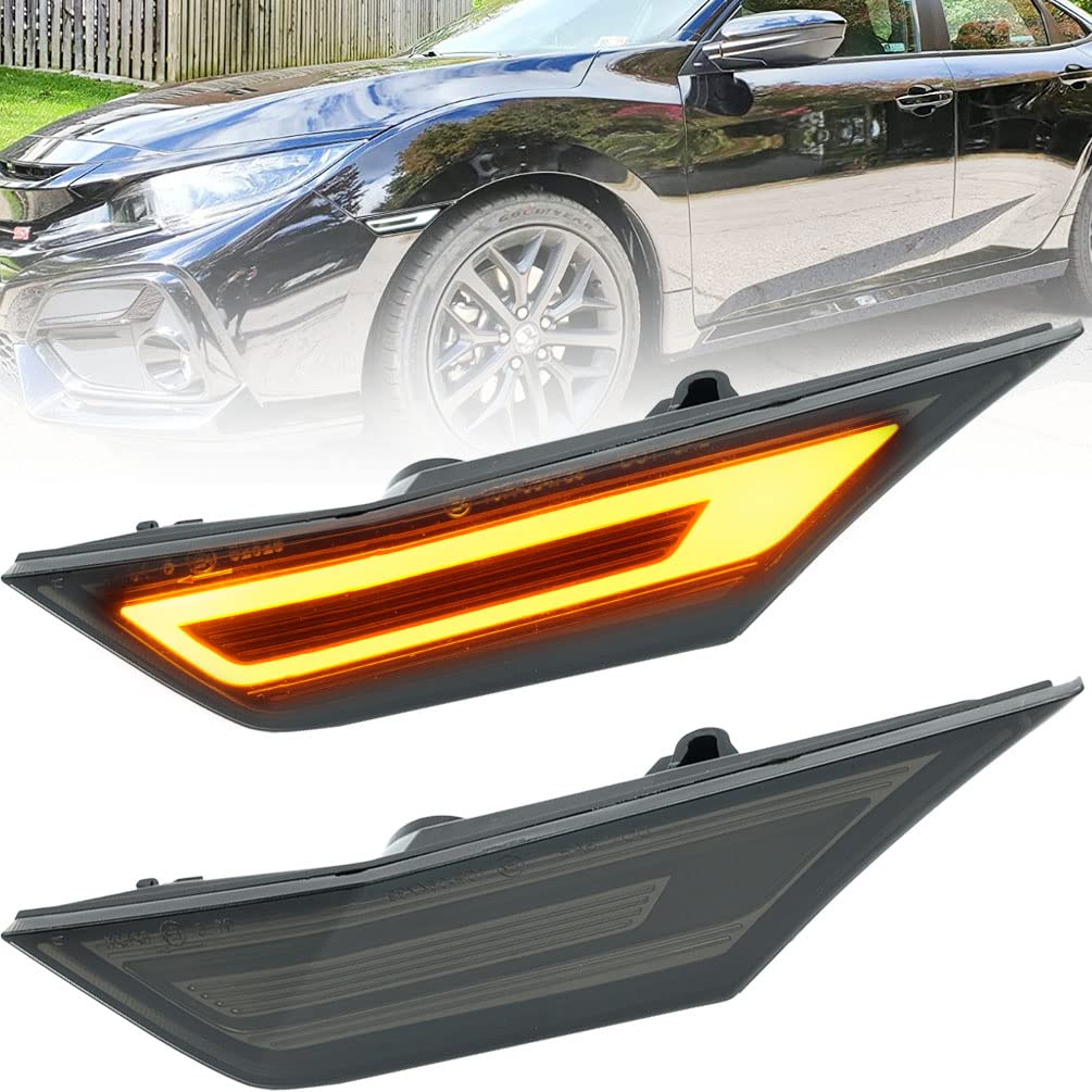 Njsbyl Switchback Led Civic Side Marker Lights Replacement For 2016-2022 H.Onda Civic Sedan Coupe Hatchback Sequential Amber/Whi