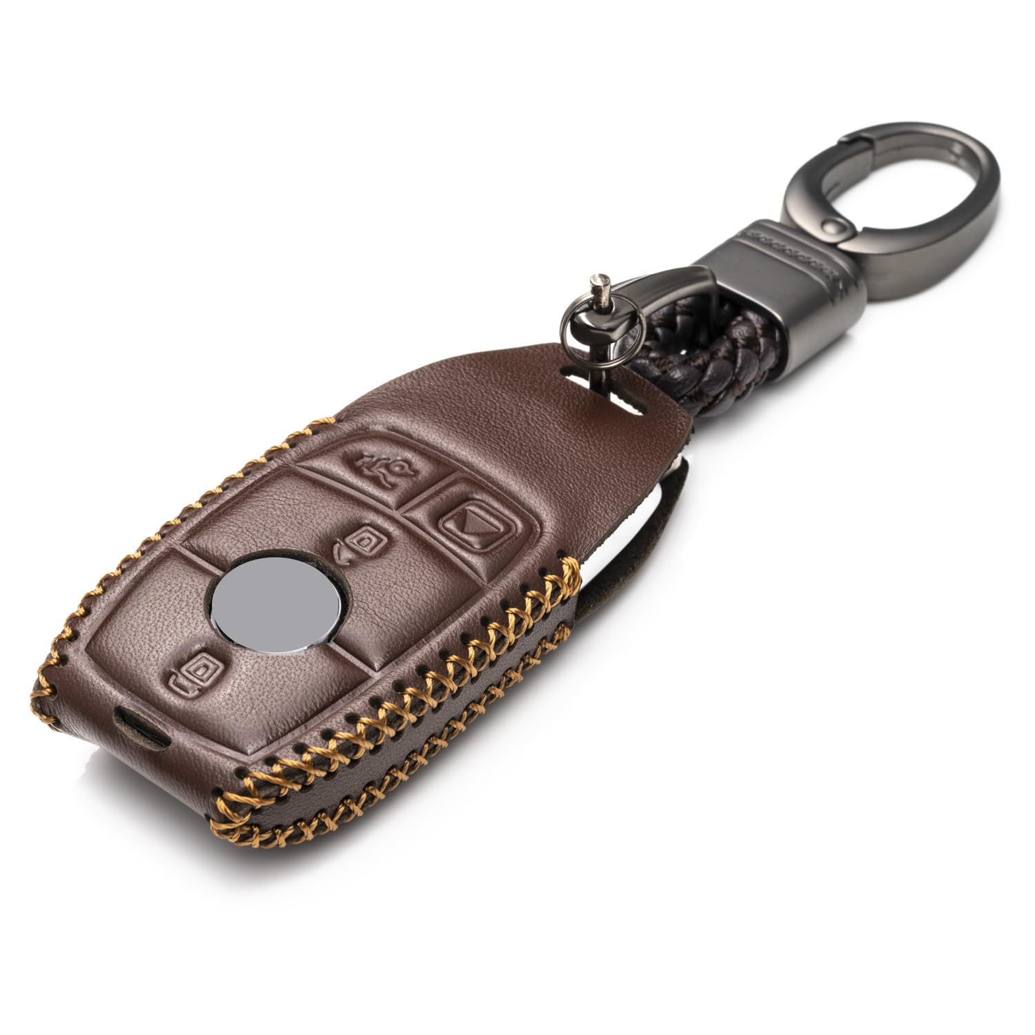 Vitodeco Genuine Leather Smart Key Fob Case With Leather Key Strap Compatible For Mercedes-Benz A, C, E, S, Cla, Cls, Gla, Glb,