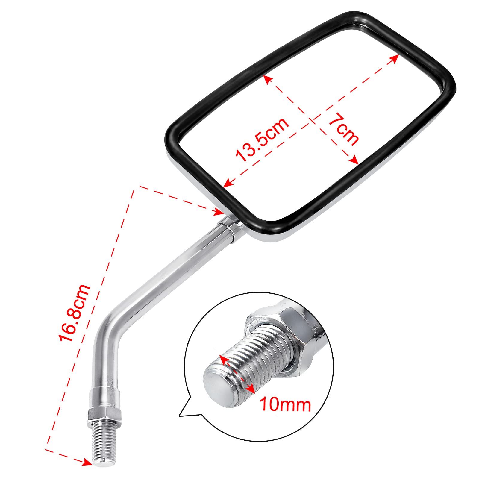 Surpassme 10Mm Chrome Motorcycle Mirrors, Universal Silver Rectangle Motorcycle Rearview Mirrors