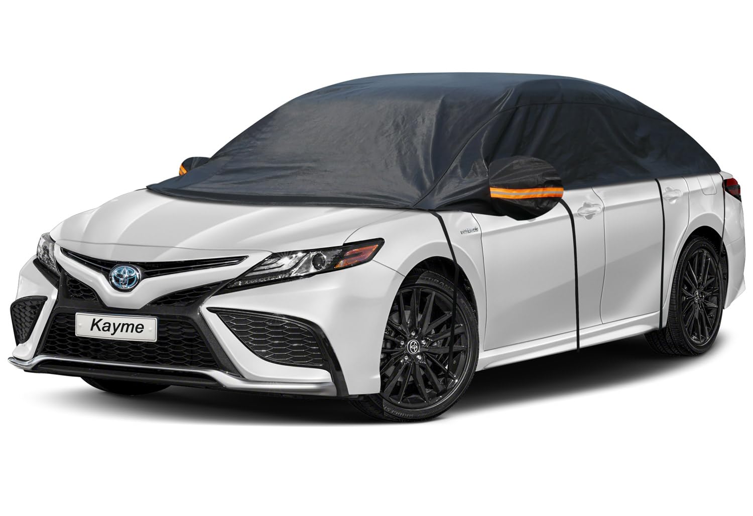 Kayme Half Car Cover, Windshield Cover For Ice And Snow Top With Reflective Straps, Roof Cover Waterproof All Weather Dust, Sun