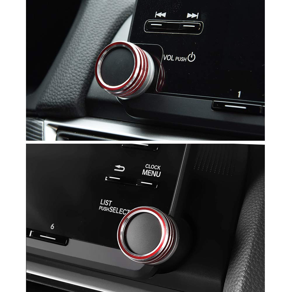 Thor-Ind 5Pcs Aluminum Car Centre Console Ac Air Conditioning Knob Sound Volume Knob Cover Trim For 10Th Honda Accord Sedan Sport Ex Ex-L Lx 2018 2019 2020 2021 (Red)