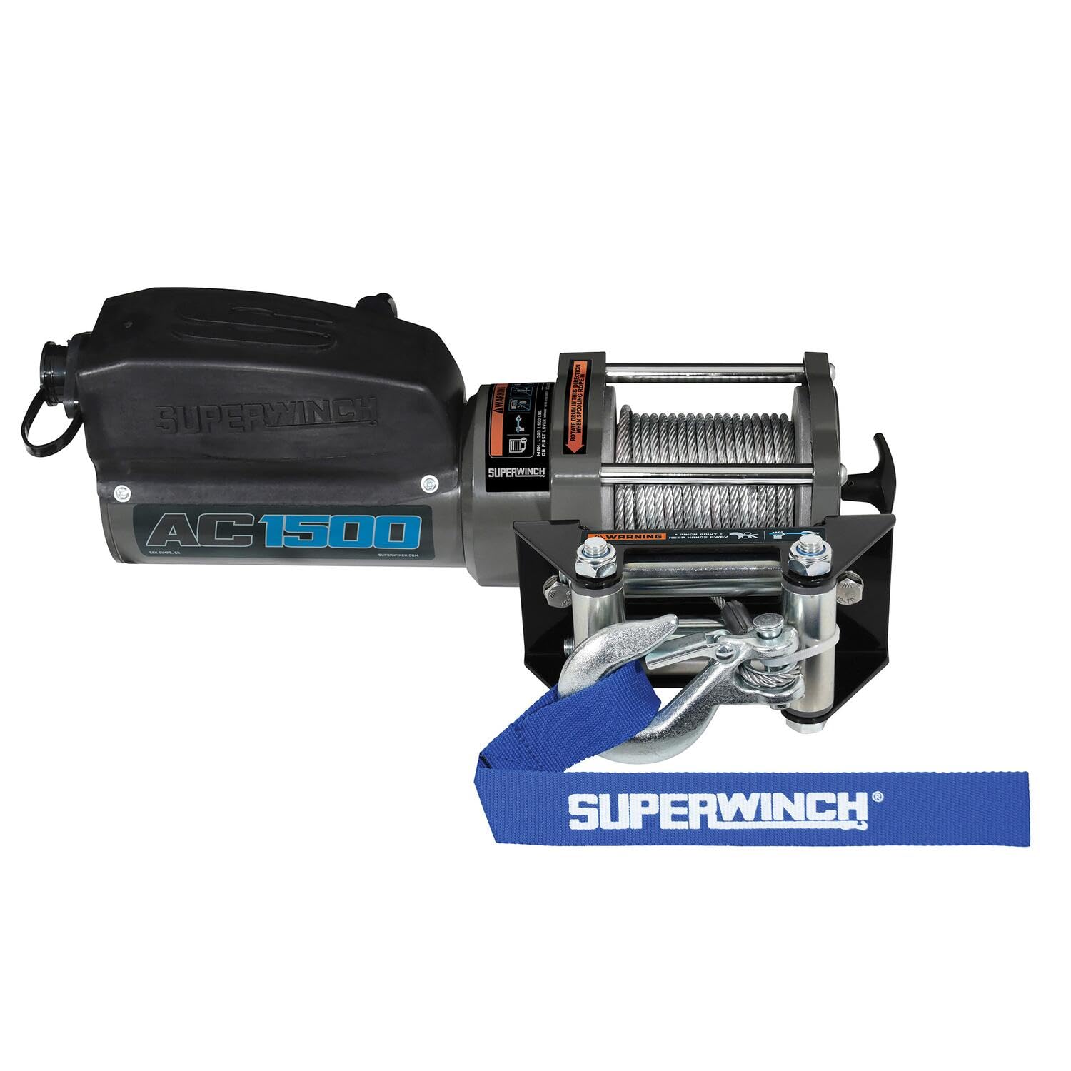 Superwinch 1715001 AC 1500 Winch 1500lb(680kg) Single Line Pull with Roller Fairlead .150 x 35 Steel Wire Rope Corded Handheld