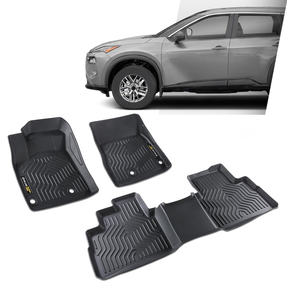 G-PLUS TPE Floor Mats Compatible with Nissan Rogue 2021-2024(No Sport Models) 3PCS Car Mats 1st & 2nd Row All Weather Floor Line