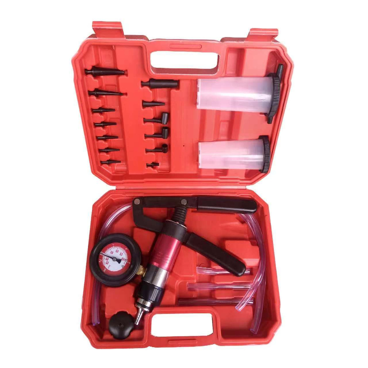 Yonligonju 23Pcs Handheld Vacuum Pump Tester Brake Bleeder Kit Brake System Bleeding Tools With Adapters And 2 Reservoir Bottles