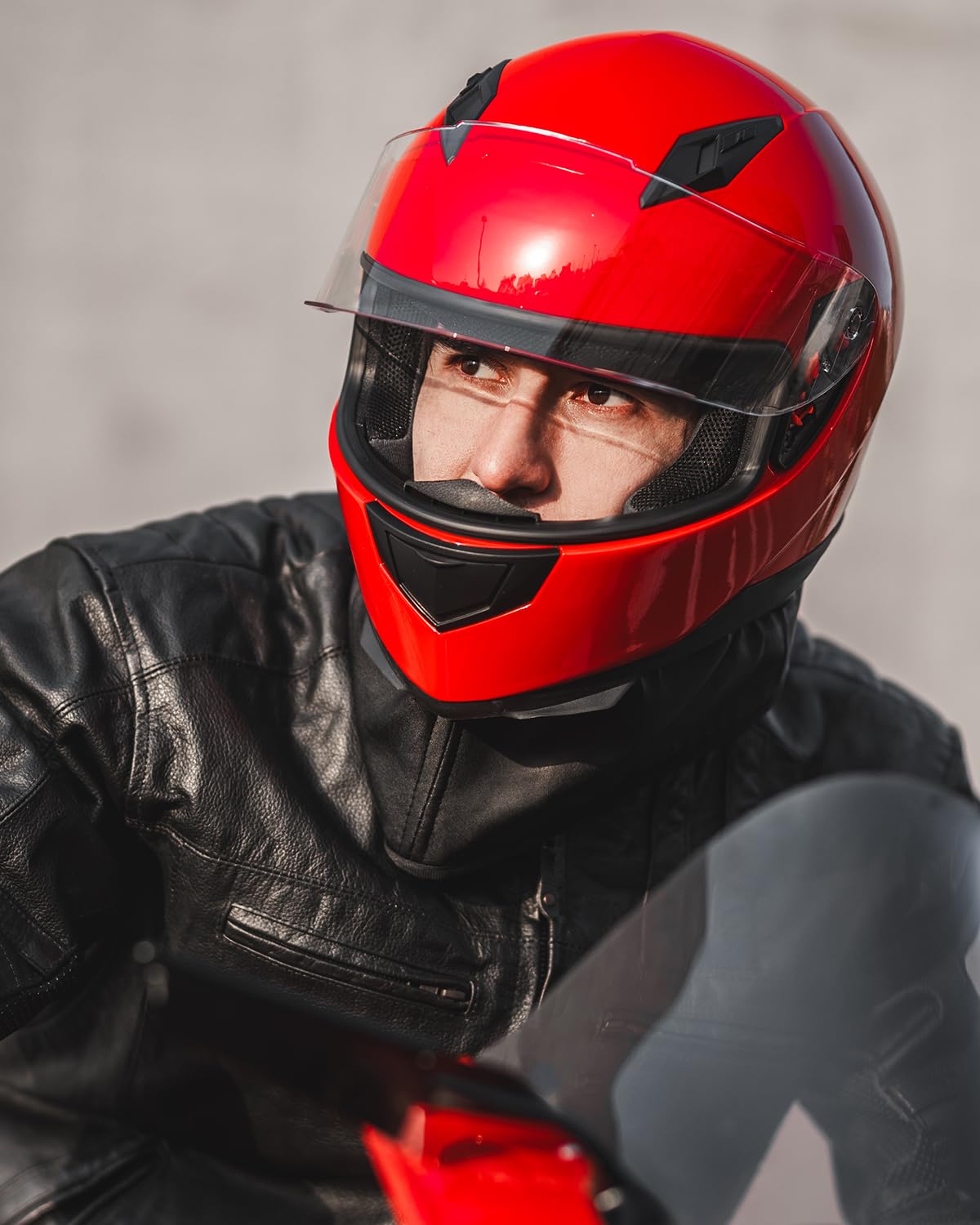 Ilm Full Face Motorcycle Street Bike Helmet With Removable Winter Neck Scarf + 2 Visors Dot Model-Jk313 (S, Bright Red)