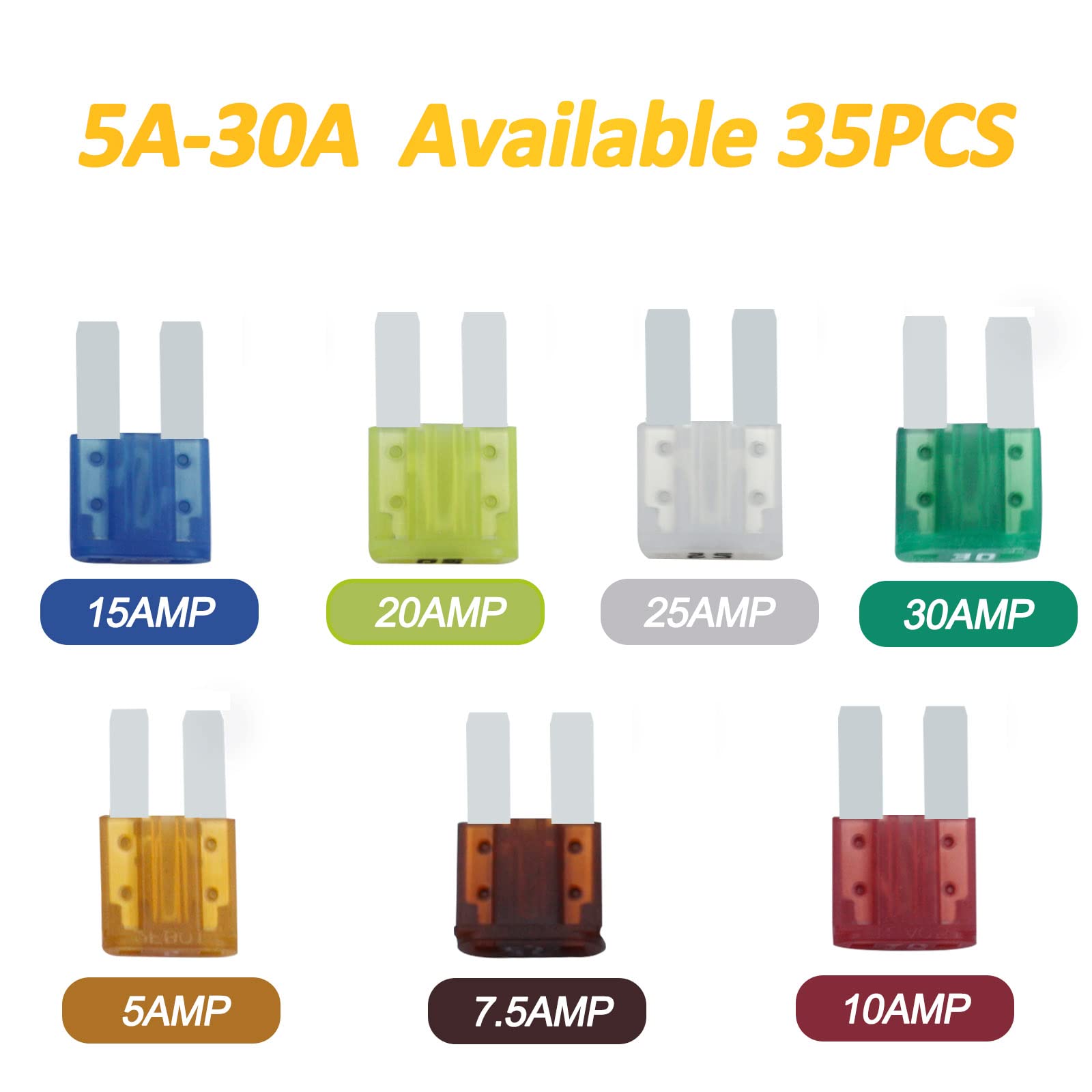 Micro 2 Car Blade Fuses Assortment Kit - Micro2 Fuses Automotive 35Pcs Micro 2 Atr/Apt Blade Fuse Kit (2A/3A/5A/7.5A/10A/15A/20A