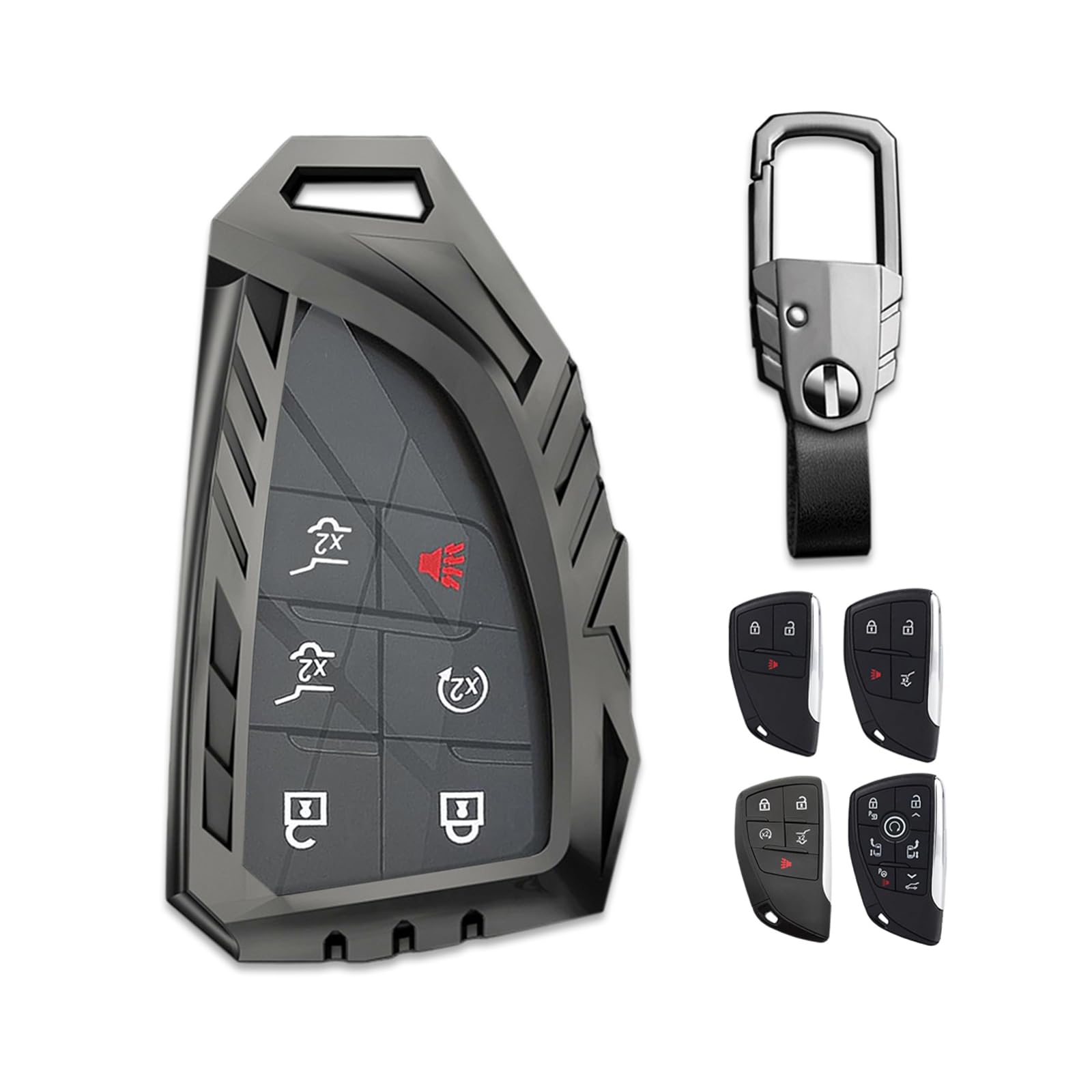 Noreyvis Zinc Alloy Smart Key Fob Case Cover Holder Shell With Keychain Compatible For Chevrolet Suburban Tahoe Gmc Yukon 3/4/5/6 Buttons 2021 2022 (Gray)