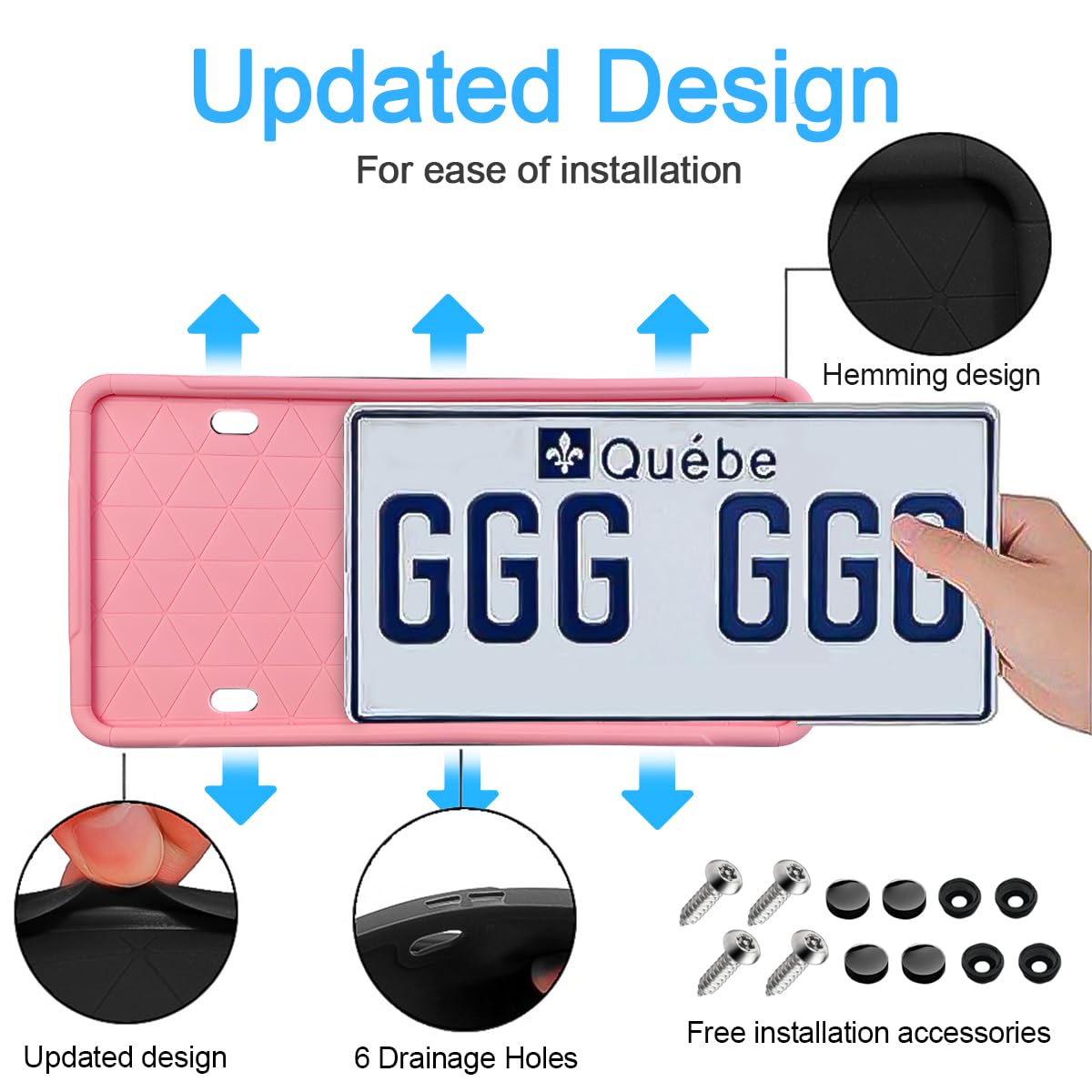 Yalok Silicone License Plate Frame With Drainage Holes, Universal Us Car License Plate Bracket Holder. Rust-Proof, Rattle-Proof,