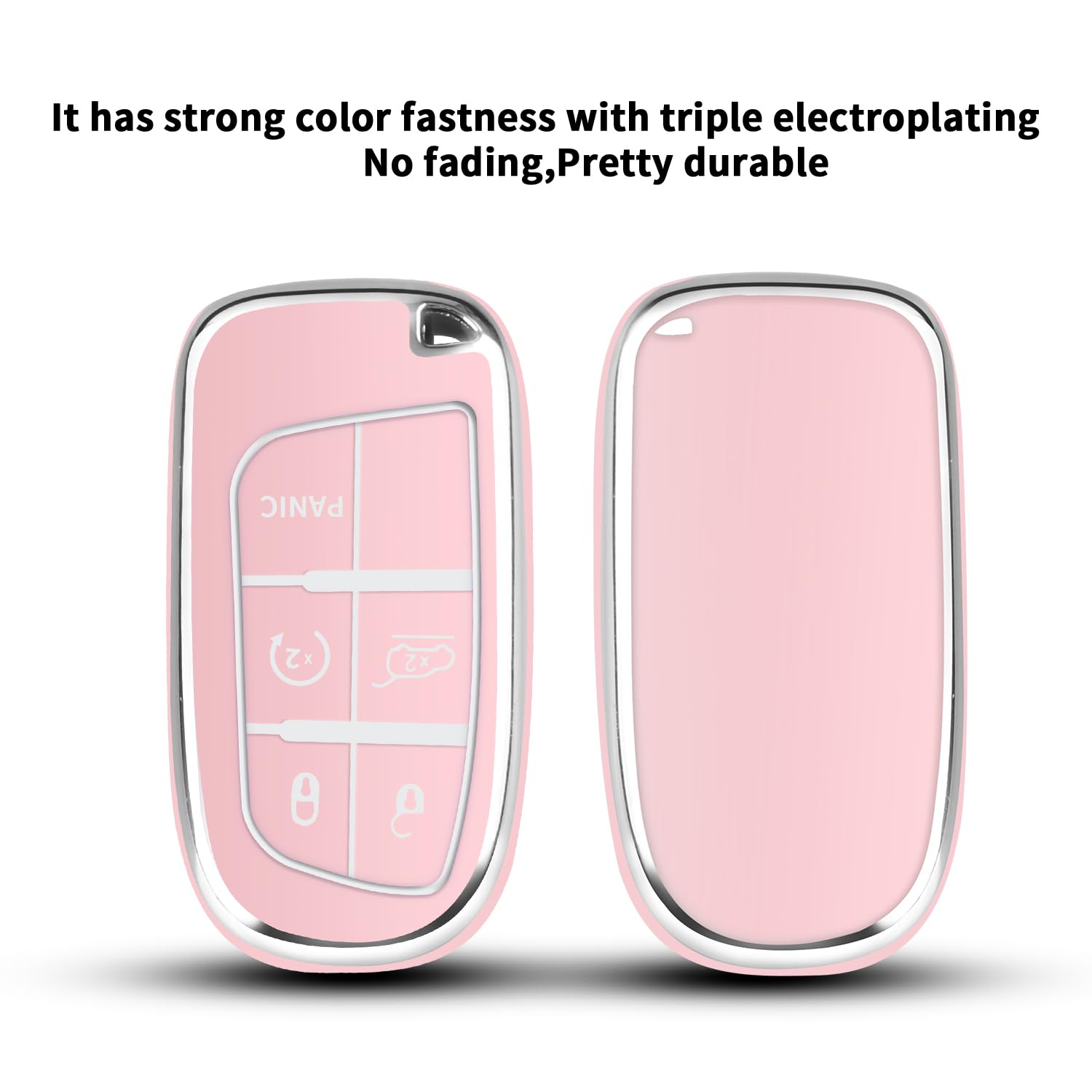 Qbuc For Jeep Key Fob Cover With Leather Keychain Tpu Protection Key Case Compatible With Grand Cherokee Renegade Smart Key (Pin