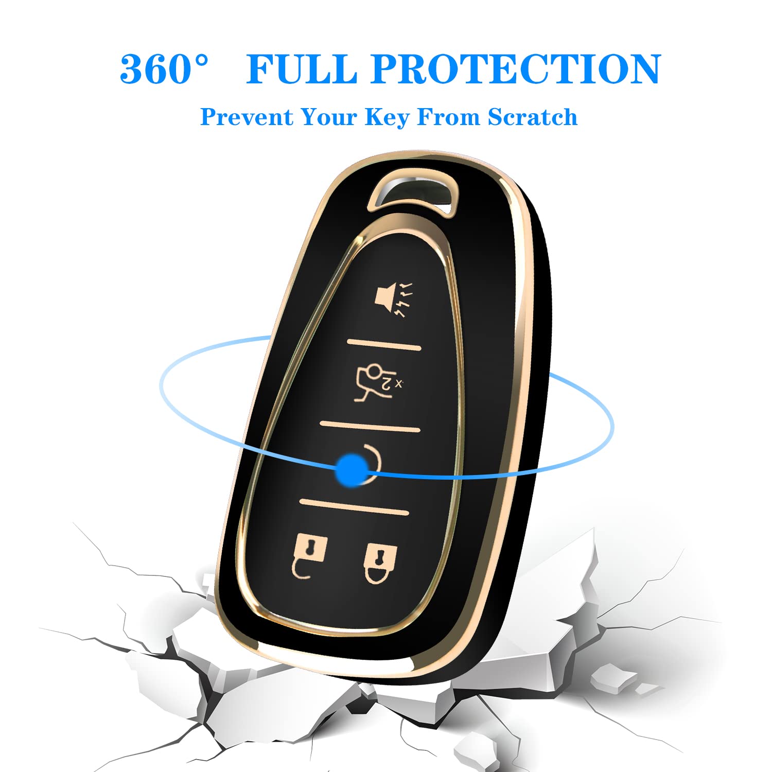 Qbuc For Chevy Key Fob Cover With Keychain Tpu Protector Suitable For Chevrolet Equinox Malibu Traverse Blazer Camaro Impala Cruze Volt Bolt Sonic Trax Tahoe Key Shell Remote Holder(Black)