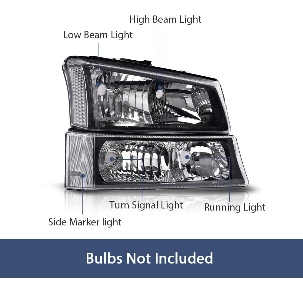 Pit66 Headlights Assembly, Compatible With 2003-2006 Chevy Silverado 1500 2500 3500 Hd Models/2003-2006 Avalanche 1500 2500(Fit