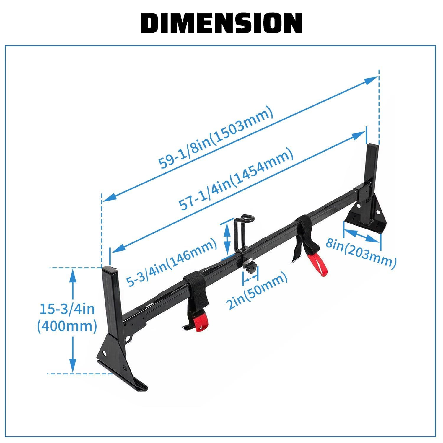Ecotric Van Ladder Racks 3 Bar Roof Racks 59 Inches Compatible With 1996-Up Chevy Express Fullsize 800 Lbs Capacity Steel Black