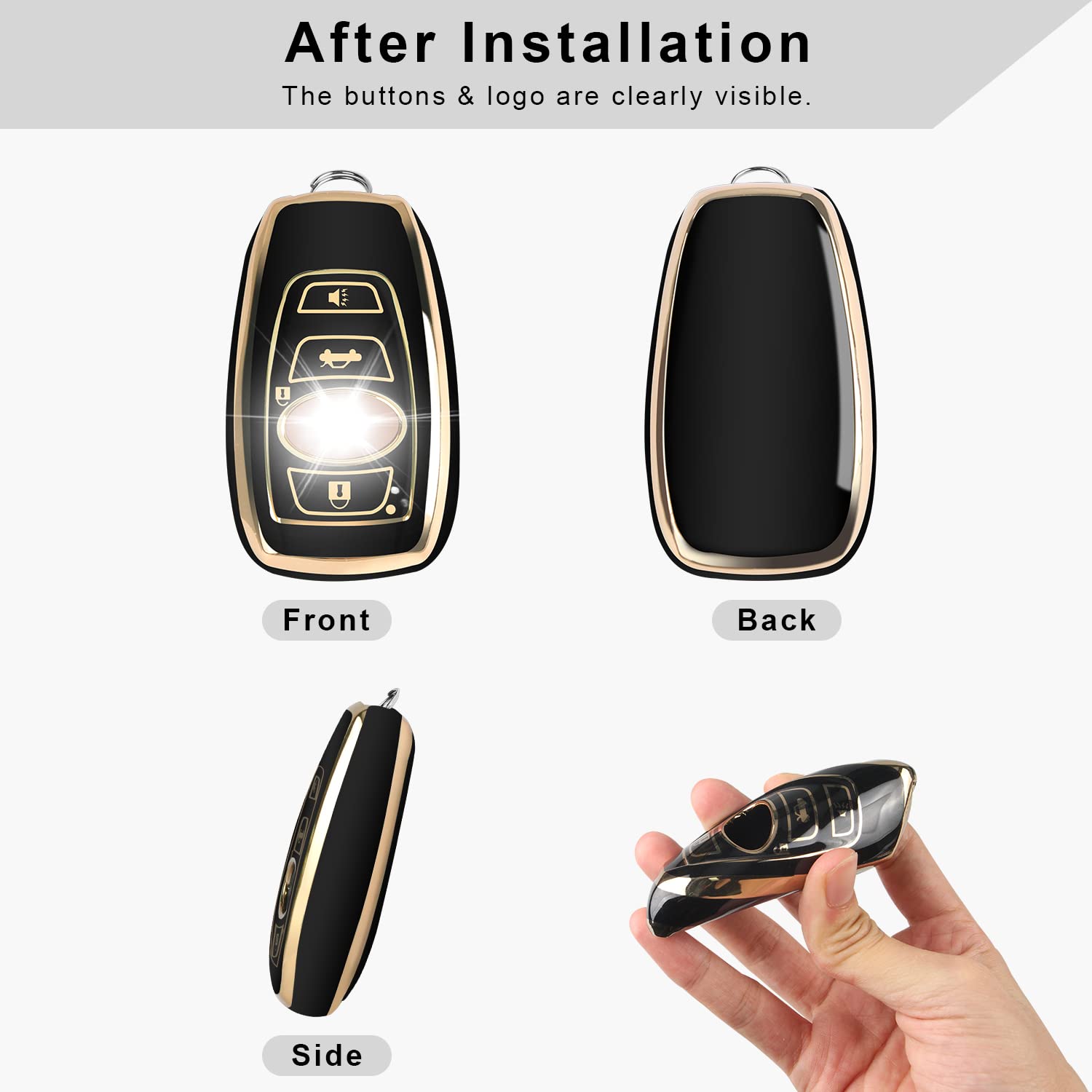 Qbuc For Subaru Key Fob Cover Case With Genuine Leather Keychain For Subaru Forester Crosstrek Ascent Outback Legacy Wrx Etc (Bl