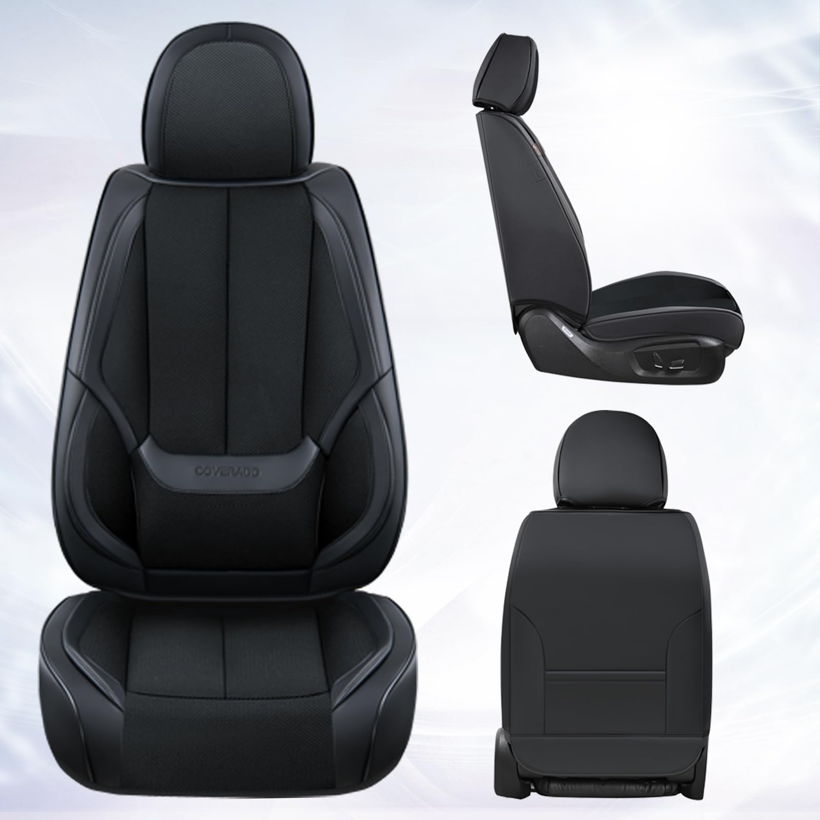 Coverado Front Seat Covers, 2 Pieces Universal Seat Covers For Cars, Breathable Fabric & Leather Car Seat Protectors, Car Seat C