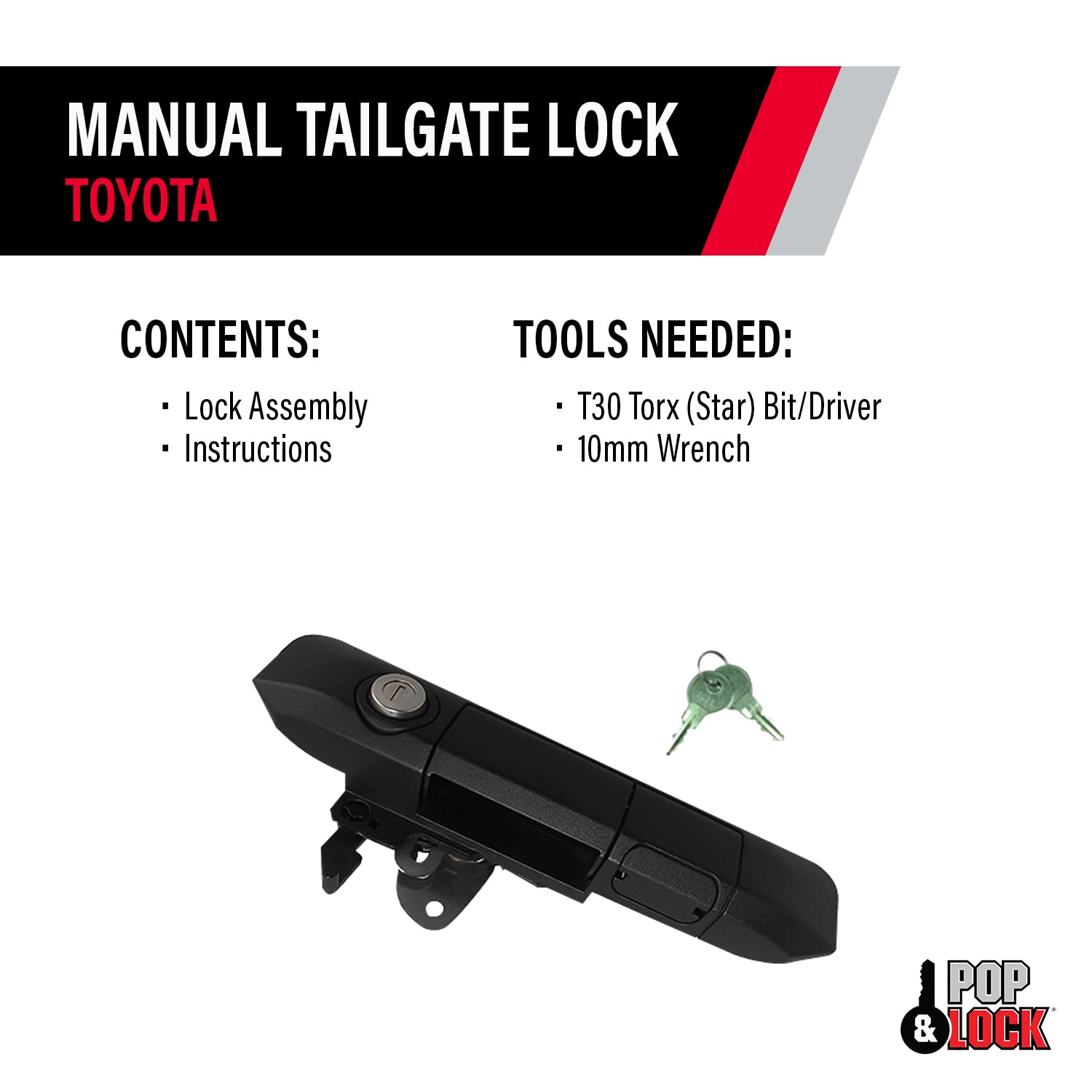 Pop & Lock - Manual Tailgate Lock For Toyota Tacoma, Fits 2005 To 2015 Models, Anti Theft, Truck Tailgate Lock Replacement, Easy