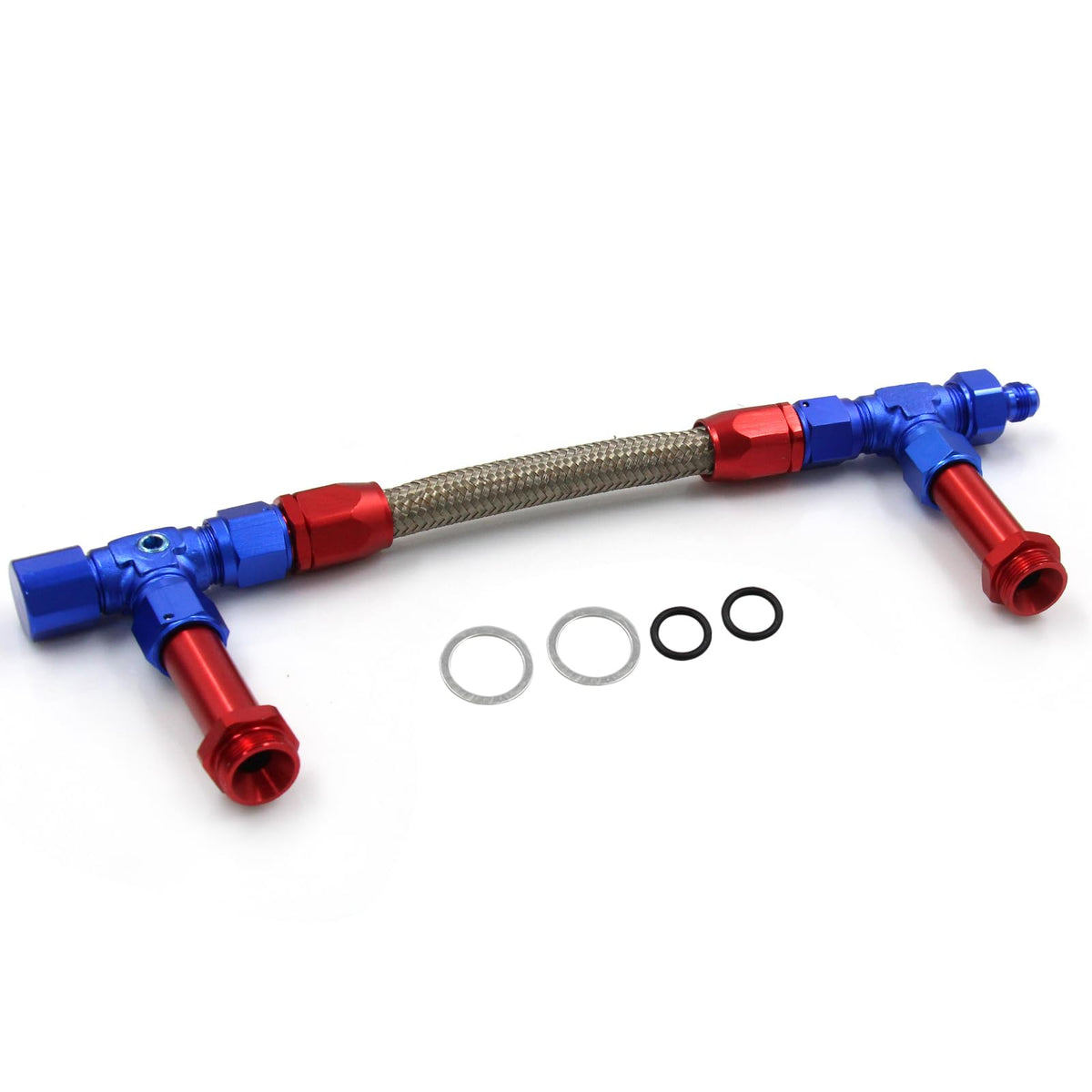 LVOUP 4150 Carburetor Fuel Line Kit 8AN Dual Feed to 7/8 Braided Dual Inlet for Holley Red+Blue