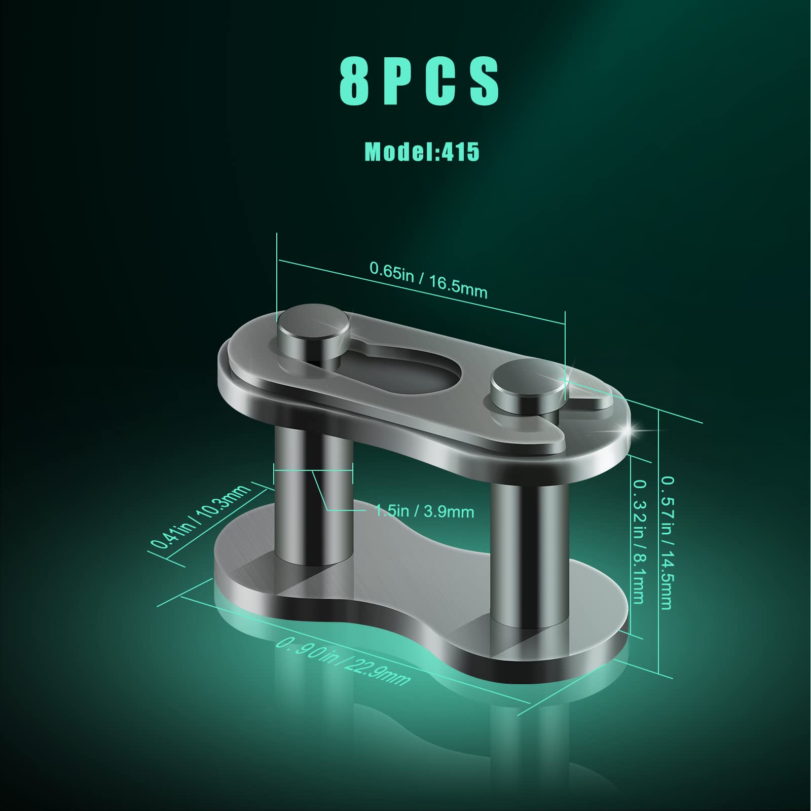 Aiex 8Pcs #415 Chain Master Links, Steel Alloy Heavy Duty Roller Chain Connector Links For Bike Motorized Bicycle Mini Bike Karting Pit Atv Scooter