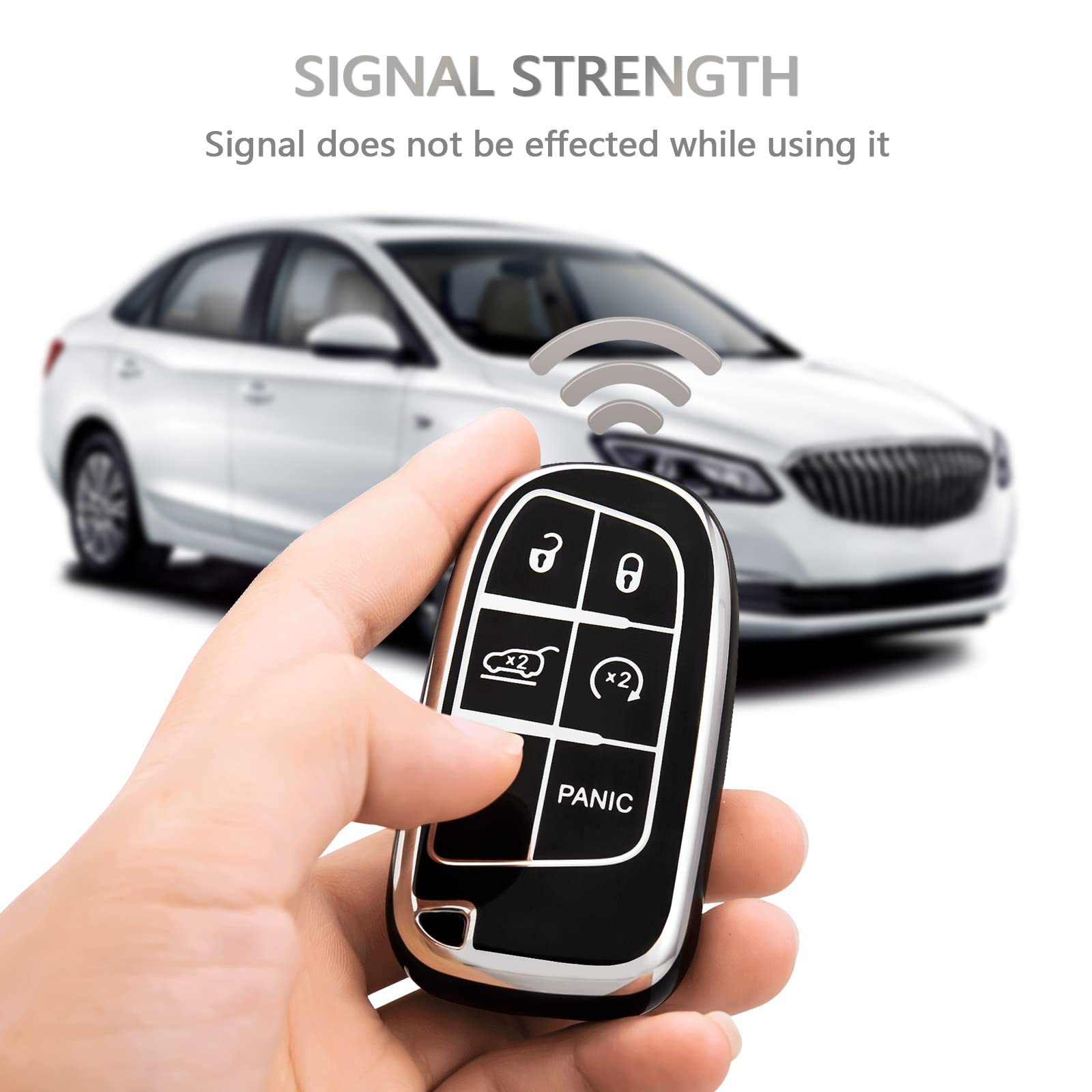 Offcurve Key Fob Cover For Dodge Jeep Car Key Case For Jeep Grand Cherokee Renegade Dodge Challenger Charger Dart Durango Caravan Ram Chrysler 200 300 Remote Smart Key Accessories, Black