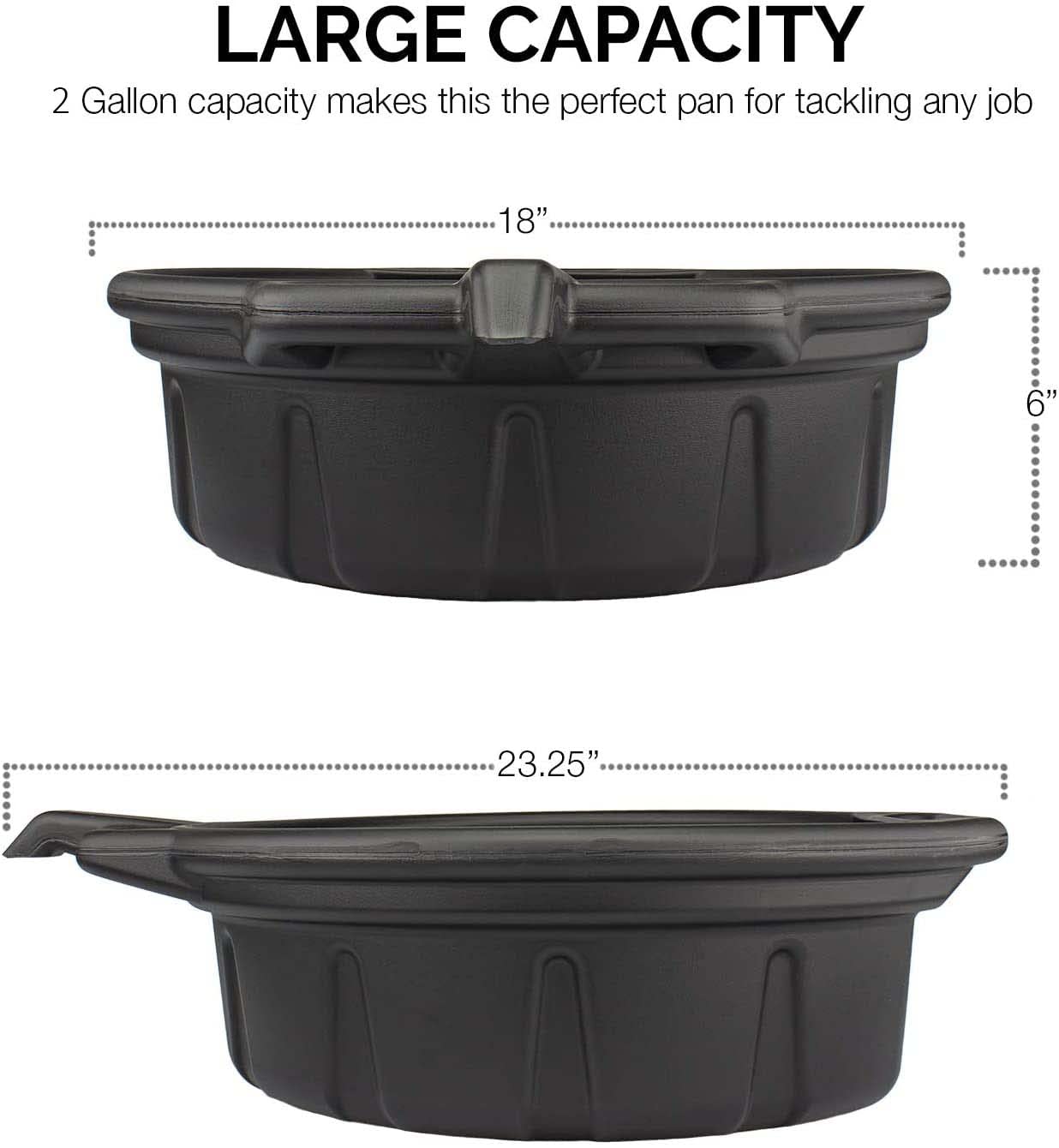 Neiko 20762A Oil Drain Pan  Black Plastic Anti Splash  Motor Oil Drip Catcher Pan  2 Gallon (8L) Capacity