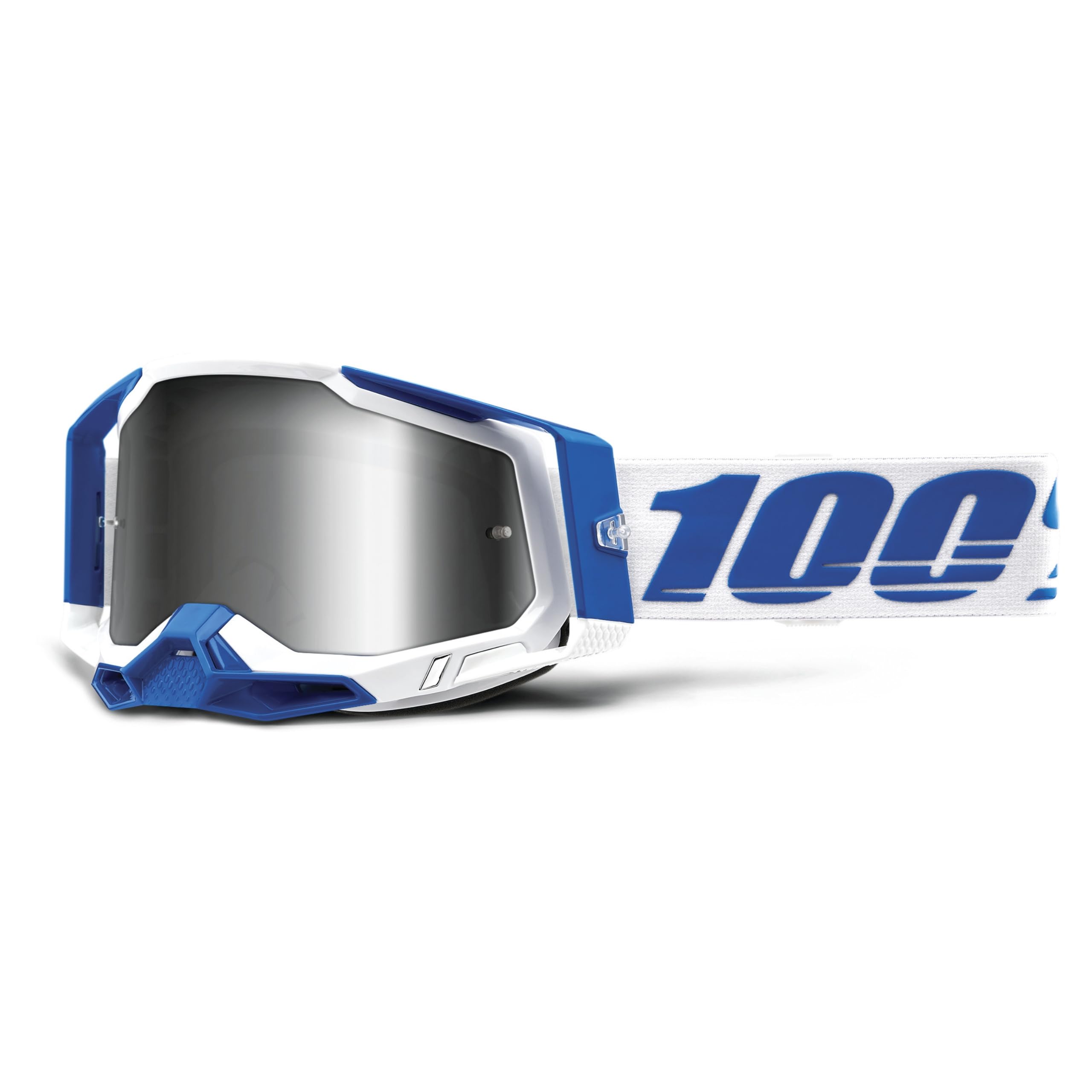 100% Racecraft 2 Mountain Bike & Motocross Goggles - MX and MTB Racing Protective Eyewear (Isola - Mirror Silver Flash Lens)