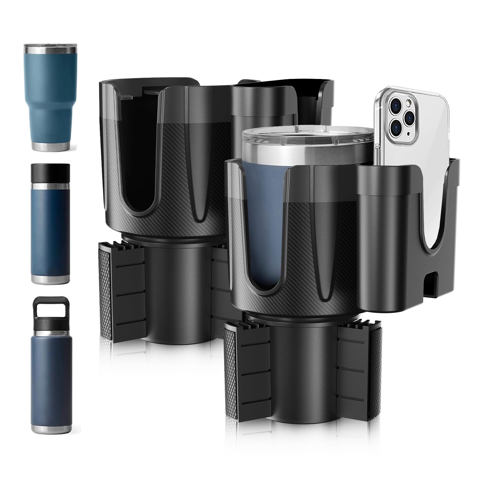 2-In-1-Car-Cup-Holder-Expander-Adapter With Phone Holder Adjustable Base Fits Most Cup Holder And Phones, Compatible For Hydrofl