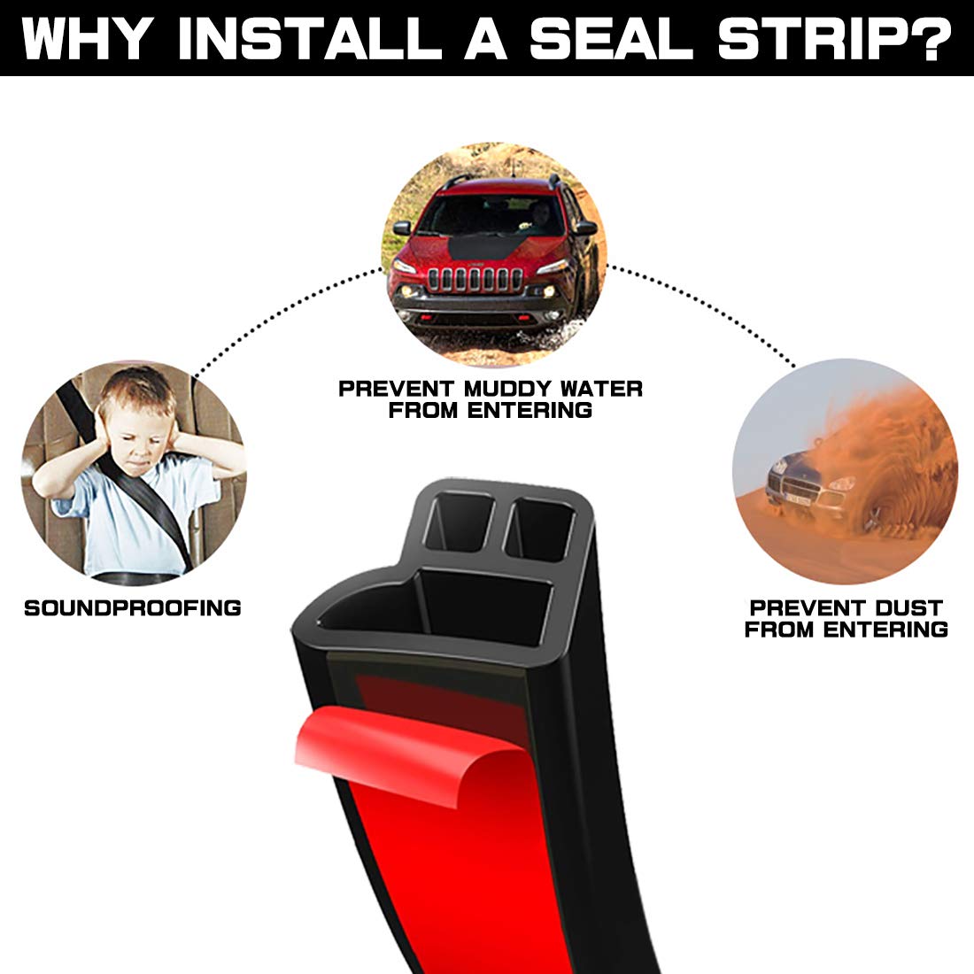 Universal Car Weather Stripping, Self-Adhesive Auto Door Rubber Seal Strip, Engine & Window Noise Insulation (47/100 X 2/5 X 33 Feet)