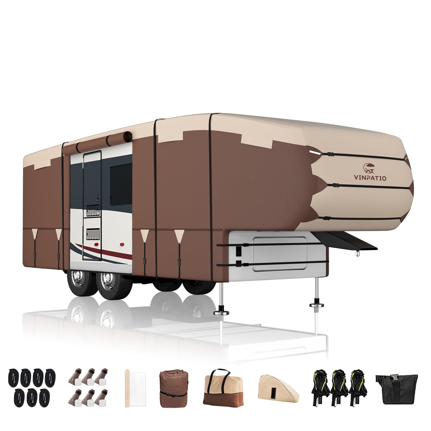 5Th Wheel Cover: 600D Oxford Fabric Two Color Design, Fits 31'-34' Rv, Heavy Duty 5Th Wheel Rv Cover Waterproof Anti-Uv, With Gu