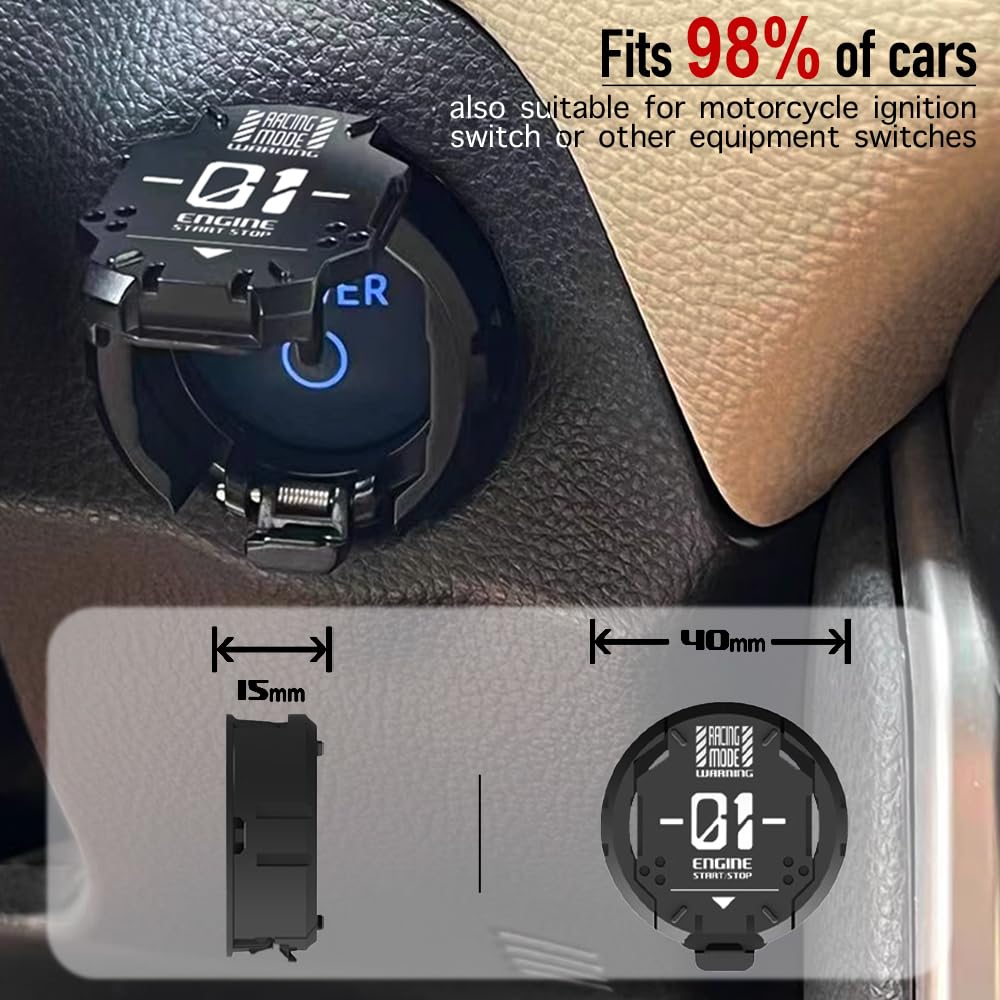 Tybasthe Push Start Button Cover, Metal Mecha Car Engine Start Stop Button Cover Protector, Cool Car Accessories Interior Decor
