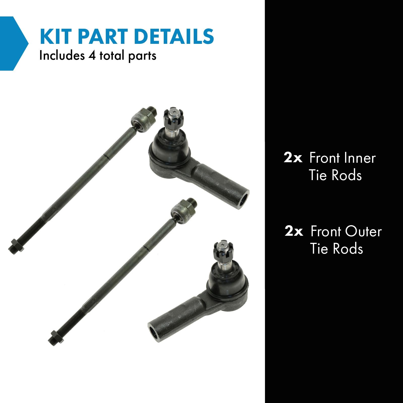 Trq Front Tie Rod Set Compatible With 2006-2010 Dodge Ram 1500 2011-2012 Ram 1500