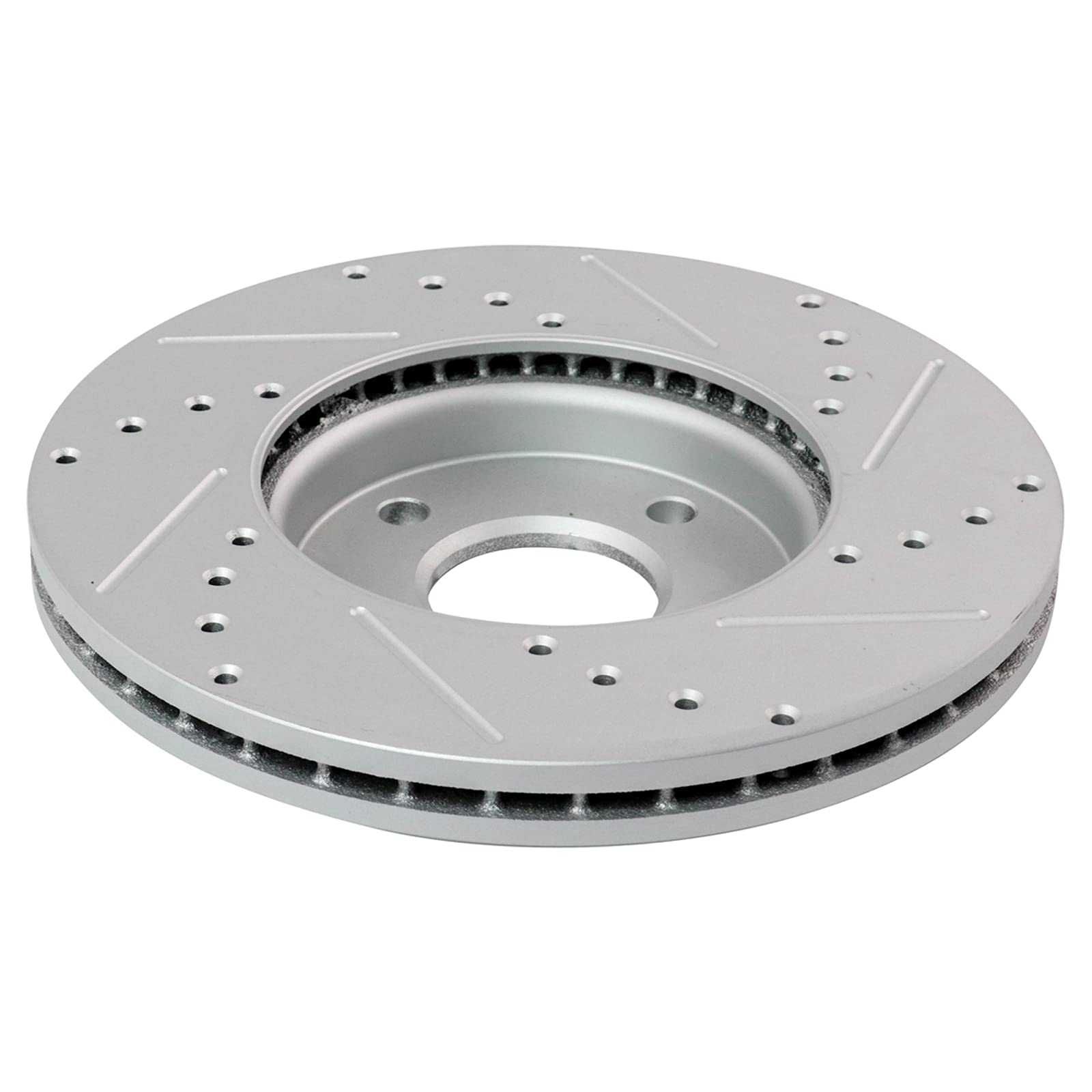 Trq Front Performance Brake Rotors Set Premium G-Coated Cross Drilled & Slotted Compatible With 2005-2007 Ford Focus