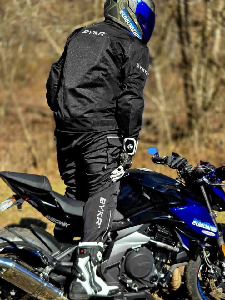 BYKR Motorcycle Pants for Men & Women, Armored Cordura Overpants, 36W x 30L, Black, Ideal for Enduro ATV Dual Sports Motocross