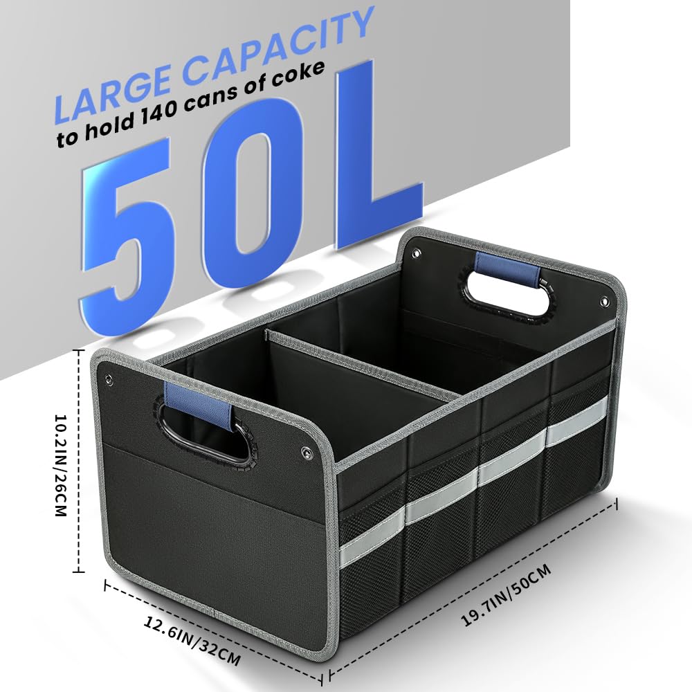 Winhunt Car Trunk Organizer - Reinforced Handles, Collapsible Multi-Compartment Foldable And Waterproof For Suv, Sedan, Truck, M